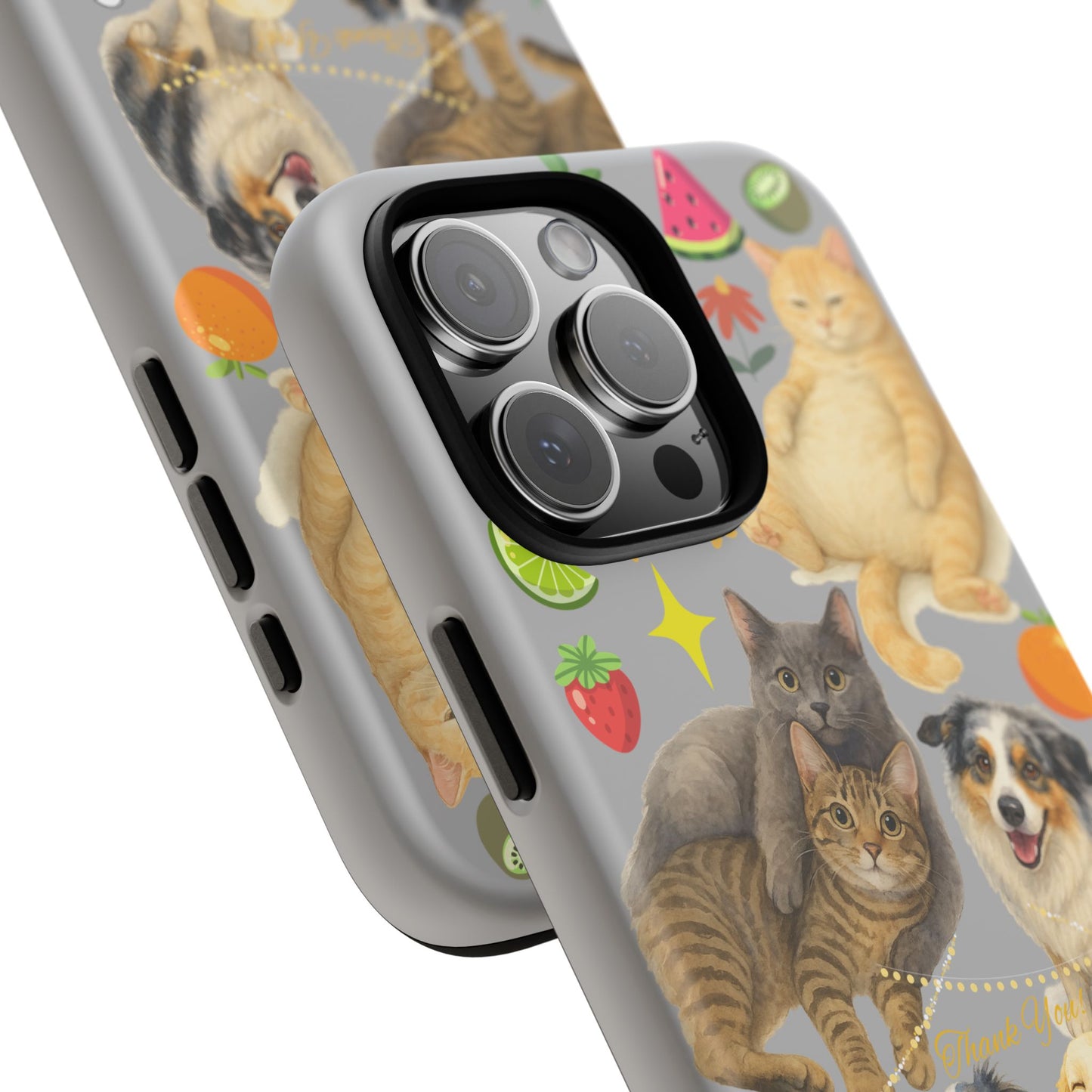 60A-6 Dog and Cat Printed Dual-Layer Phone Case In Light Grey – Glossy or Matte Finish – iPhone & Android Compatible