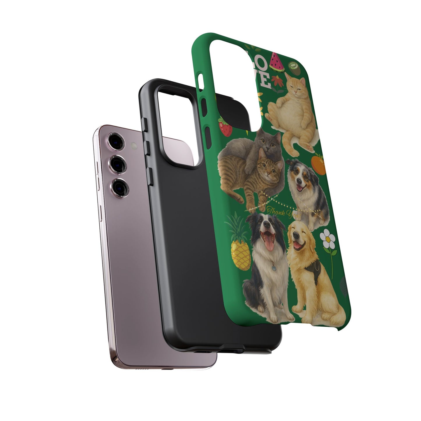 60A-10 Dog and Cat Printed Dual-Layer Phone Case In Dark Green – Glossy or Matte Finish – iPhone & Android Compatible
