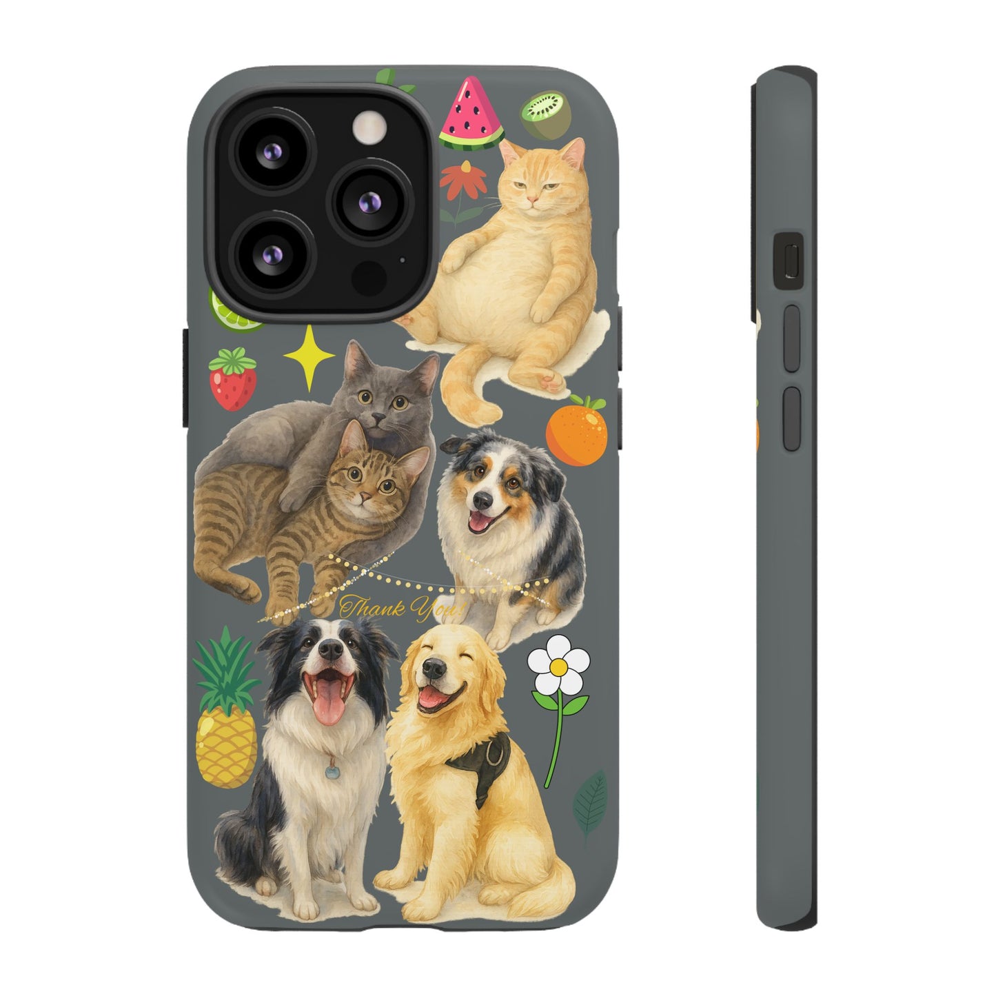 60A-7 Dog and Cat Printed Dual-Layer Phone Case In Dark Grey – Glossy or Matte Finish – iPhone & Android Compatible