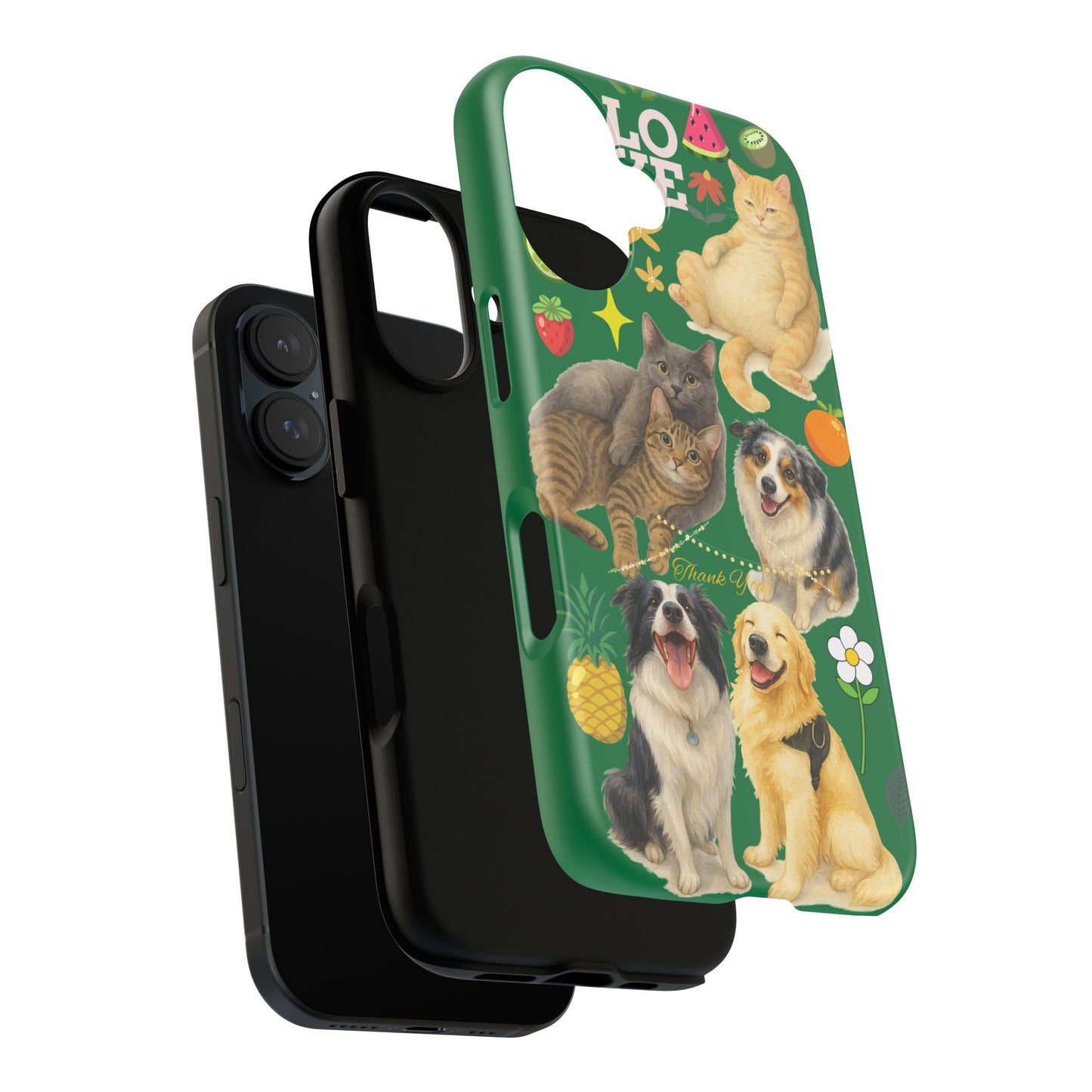 60A-10 Dog and Cat Printed Dual-Layer Phone Case In Dark Green – Glossy or Matte Finish – iPhone & Android Compatible