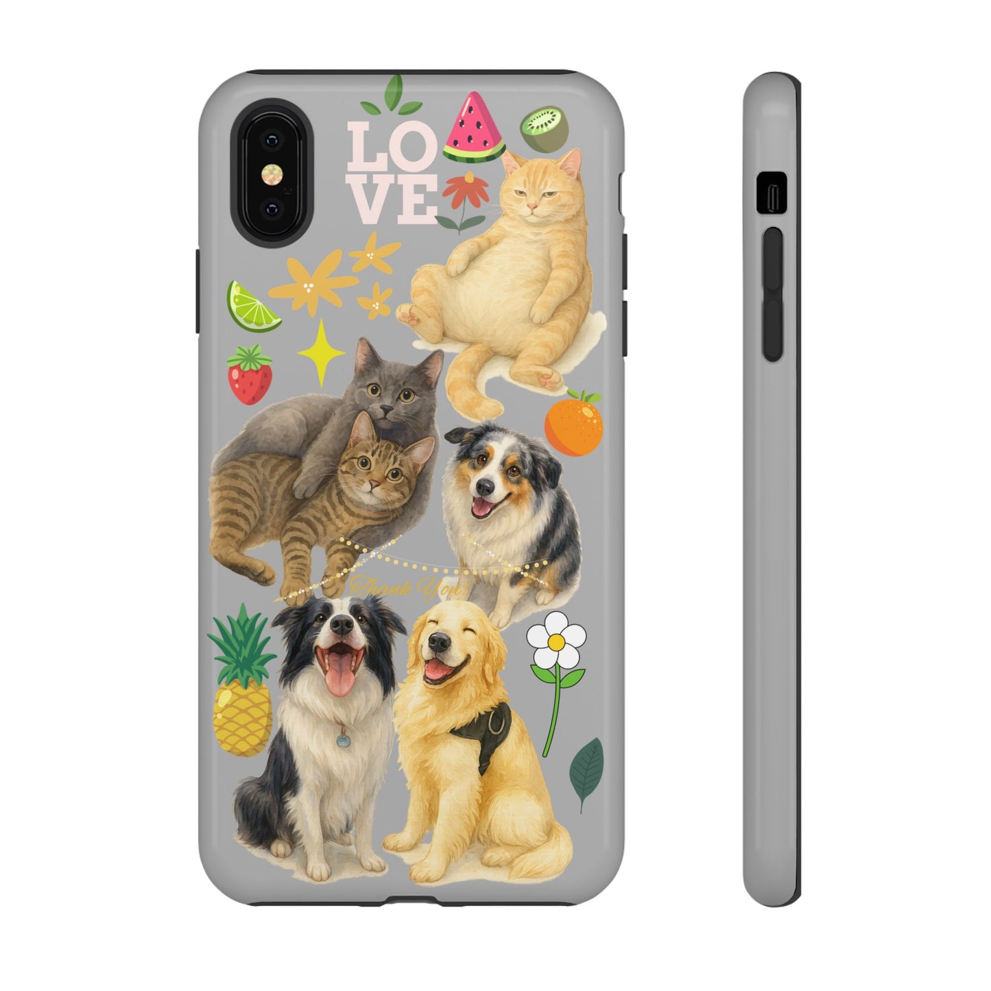 60A-6 Dog and Cat Printed Dual-Layer Phone Case In Light Grey – Glossy or Matte Finish – iPhone & Android Compatible