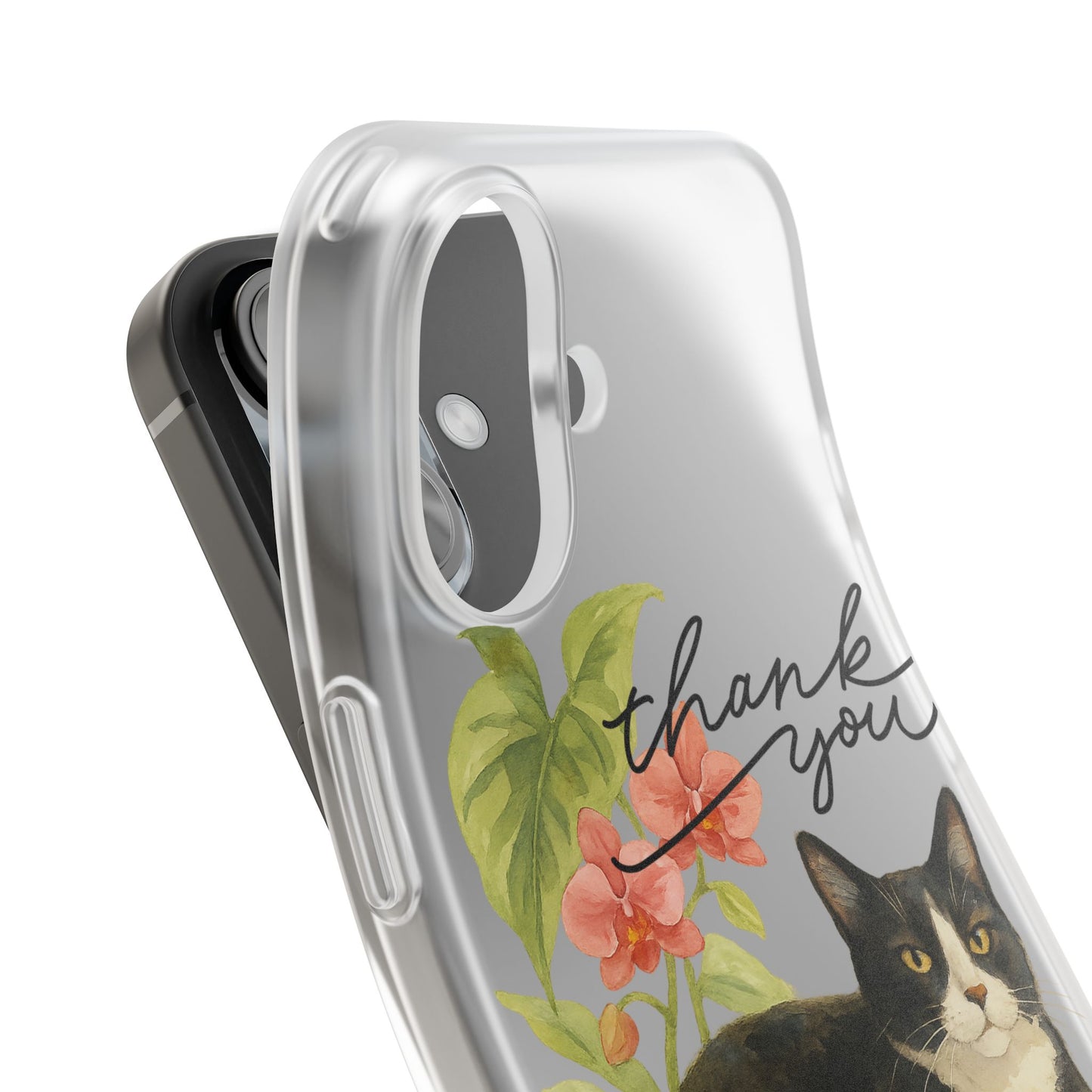 62A Cute Cat Thank You Phone Case – Flexible Matte TPU Slim Cover for iPhone & Android Gift