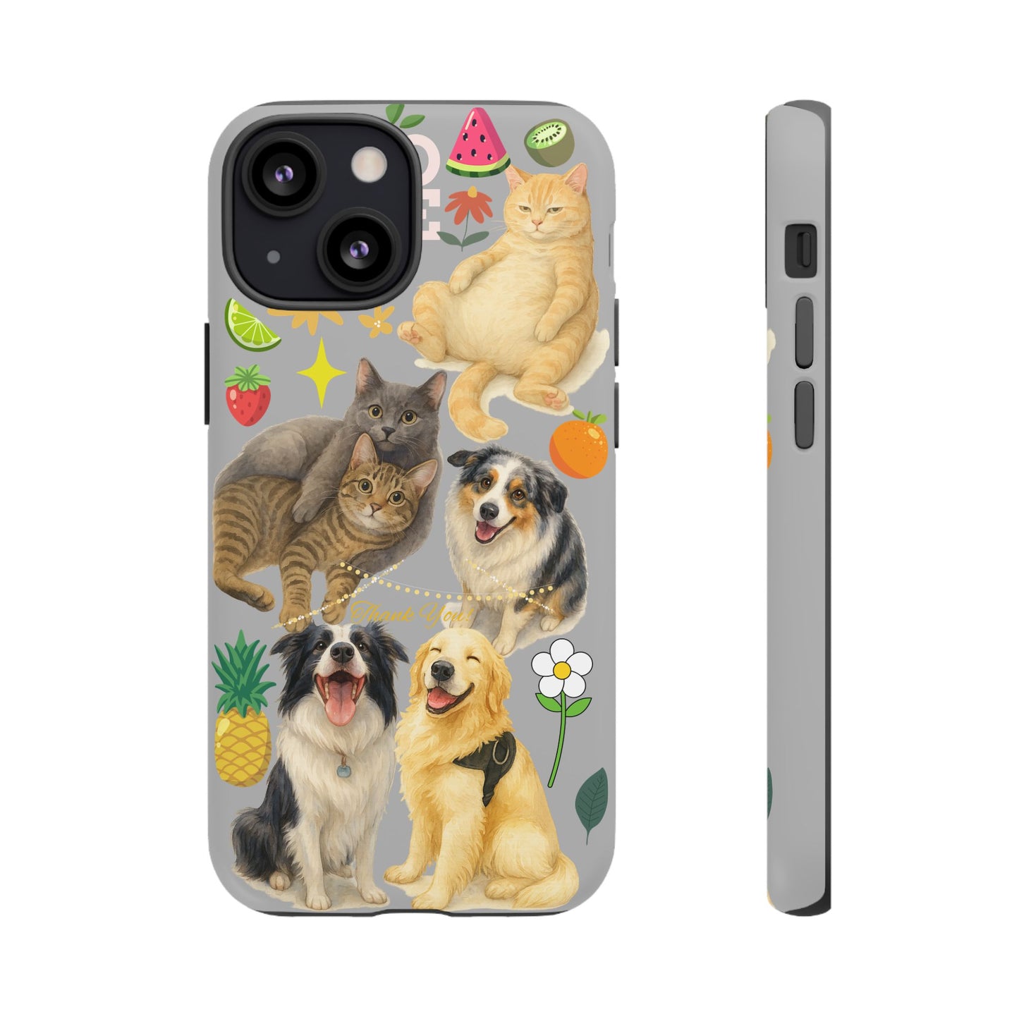 60A-6 Dog and Cat Printed Dual-Layer Phone Case In Light Grey – Glossy or Matte Finish – iPhone & Android Compatible