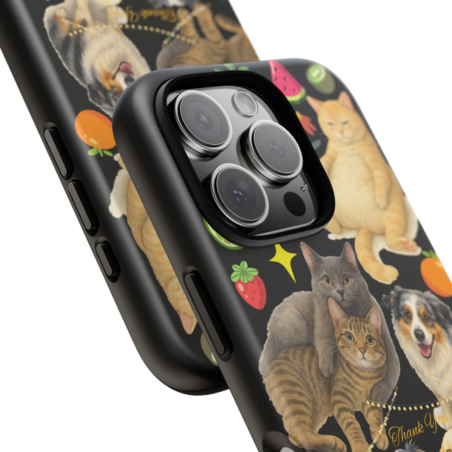 60A-8 Dog and Cat Printed Dual-Layer Phone Case In Black – Glossy or Matte Finish – iPhone & Android Compatible