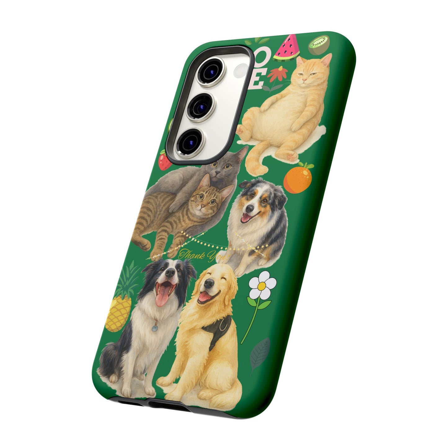 60A-10 Dog and Cat Printed Dual-Layer Phone Case In Dark Green – Glossy or Matte Finish – iPhone & Android Compatible