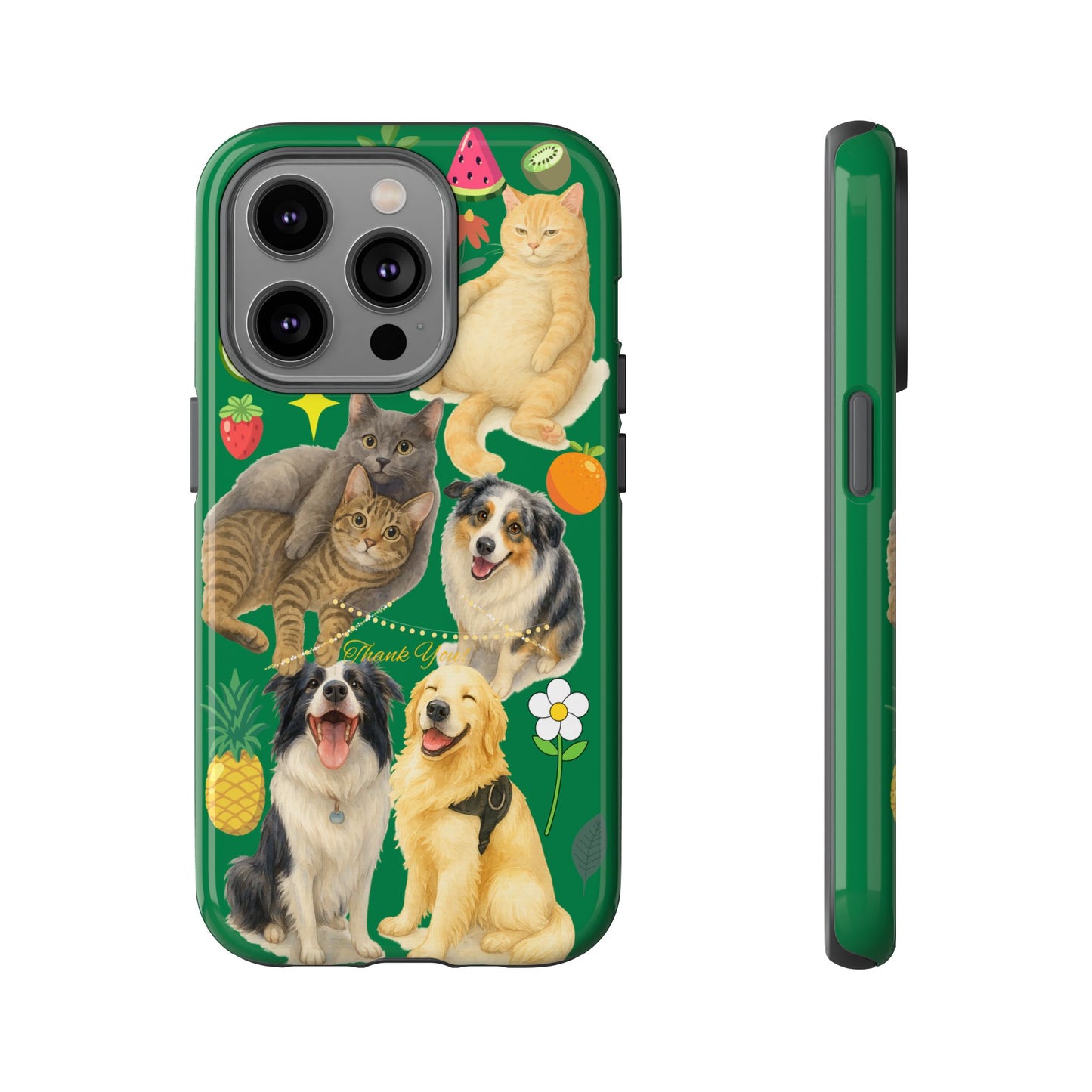 60A-10 Dog and Cat Printed Dual-Layer Phone Case In Dark Green – Glossy or Matte Finish – iPhone & Android Compatible