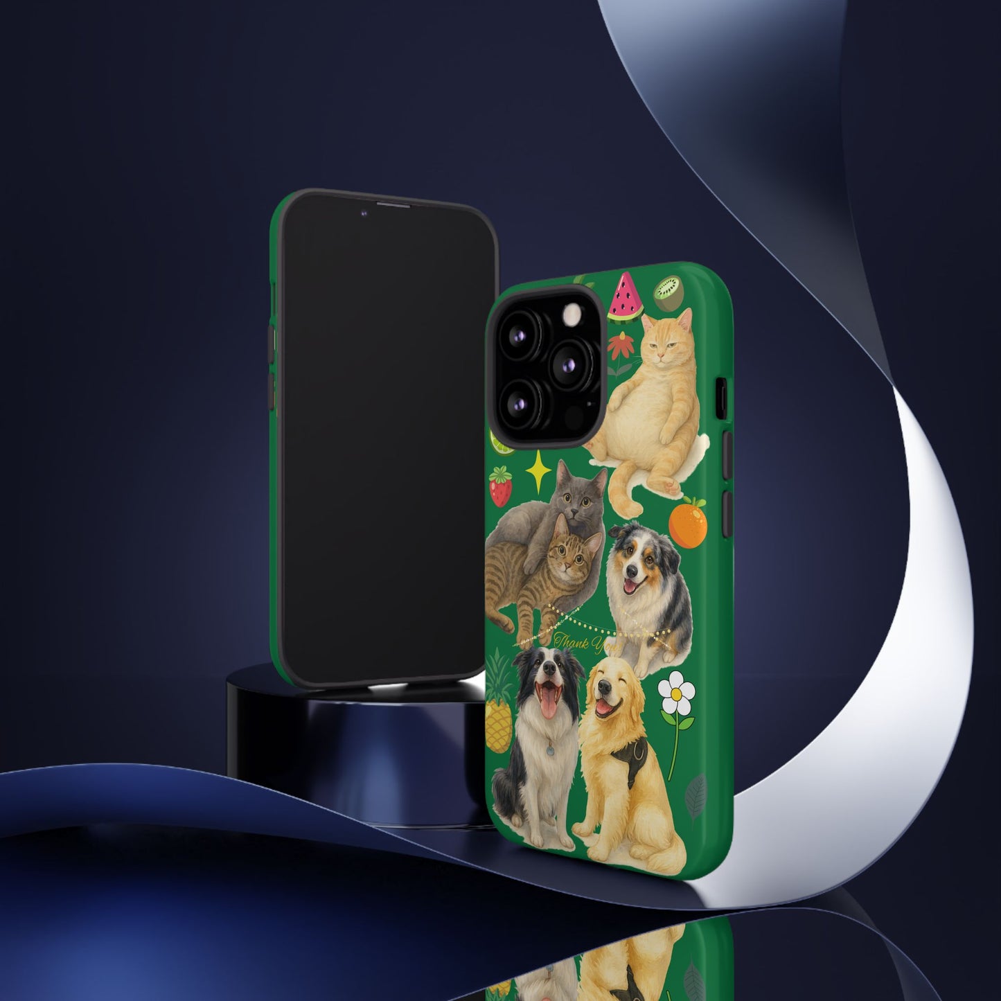 60A-10 Dog and Cat Printed Dual-Layer Phone Case In Dark Green – Glossy or Matte Finish – iPhone & Android Compatible
