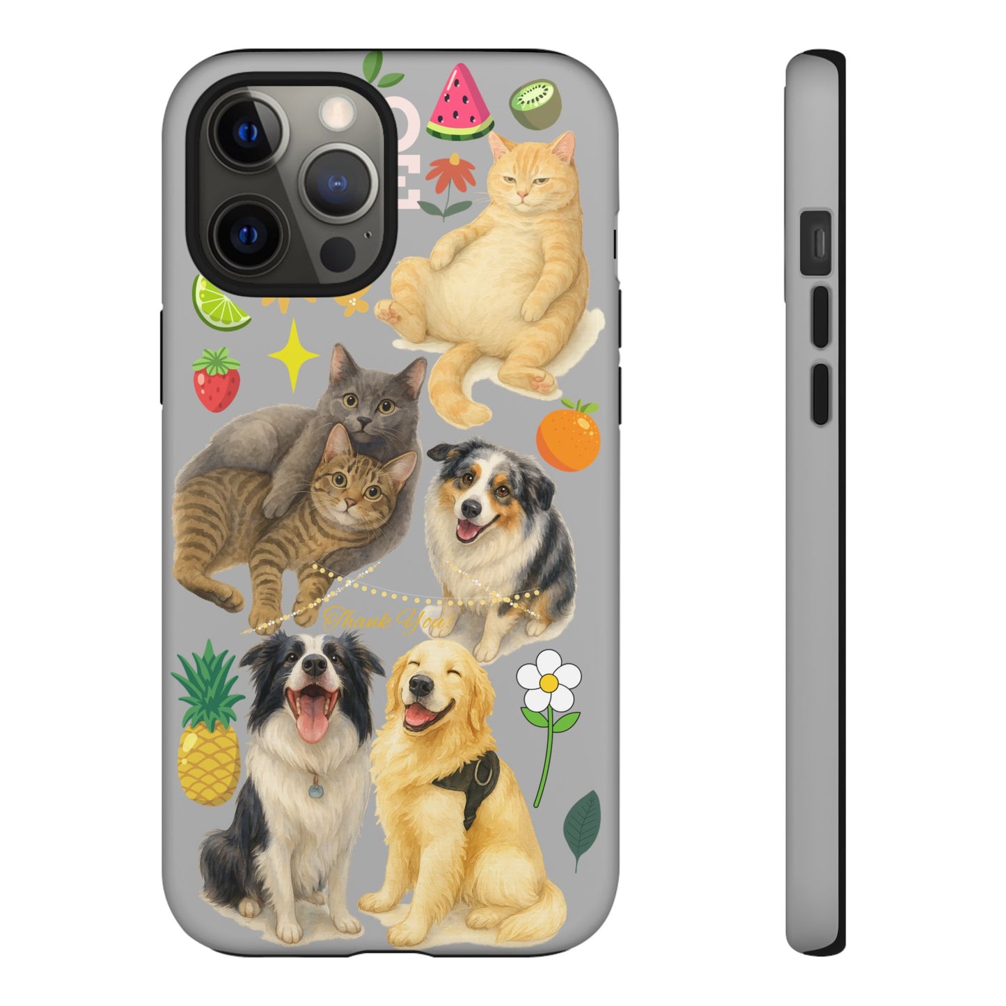 60A-6 Dog and Cat Printed Dual-Layer Phone Case In Light Grey – Glossy or Matte Finish – iPhone & Android Compatible