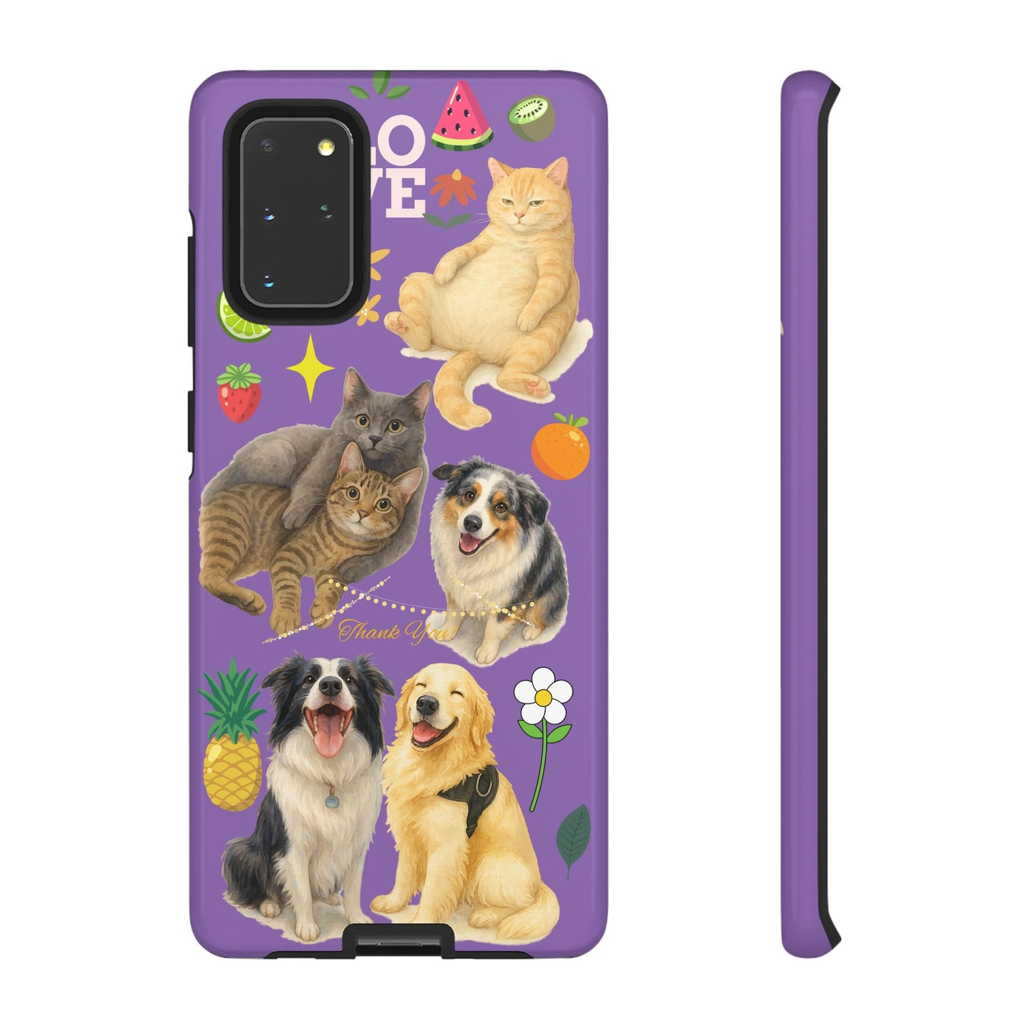 60A-4 Dog and Cat Printed Dual-Layer Phone Case In Purple – Glossy or Matte Finish – iPhone & Android Compatible