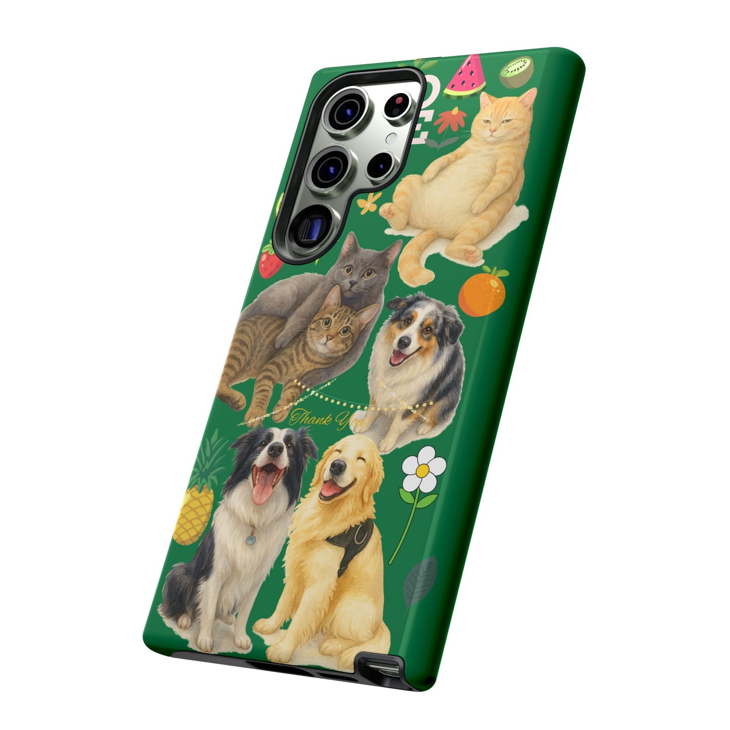60A-10 Dog and Cat Printed Dual-Layer Phone Case In Dark Green – Glossy or Matte Finish – iPhone & Android Compatible