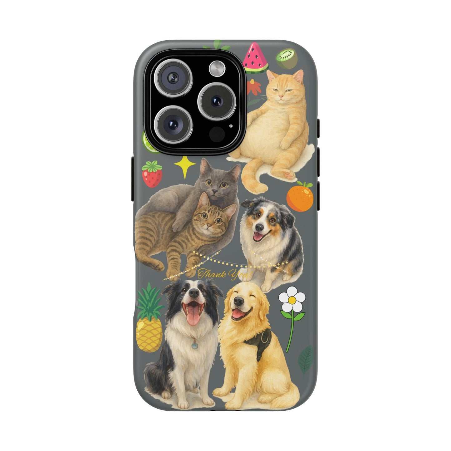 60A-7 Dog and Cat Printed Dual-Layer Phone Case In Dark Grey – Glossy or Matte Finish – iPhone & Android Compatible