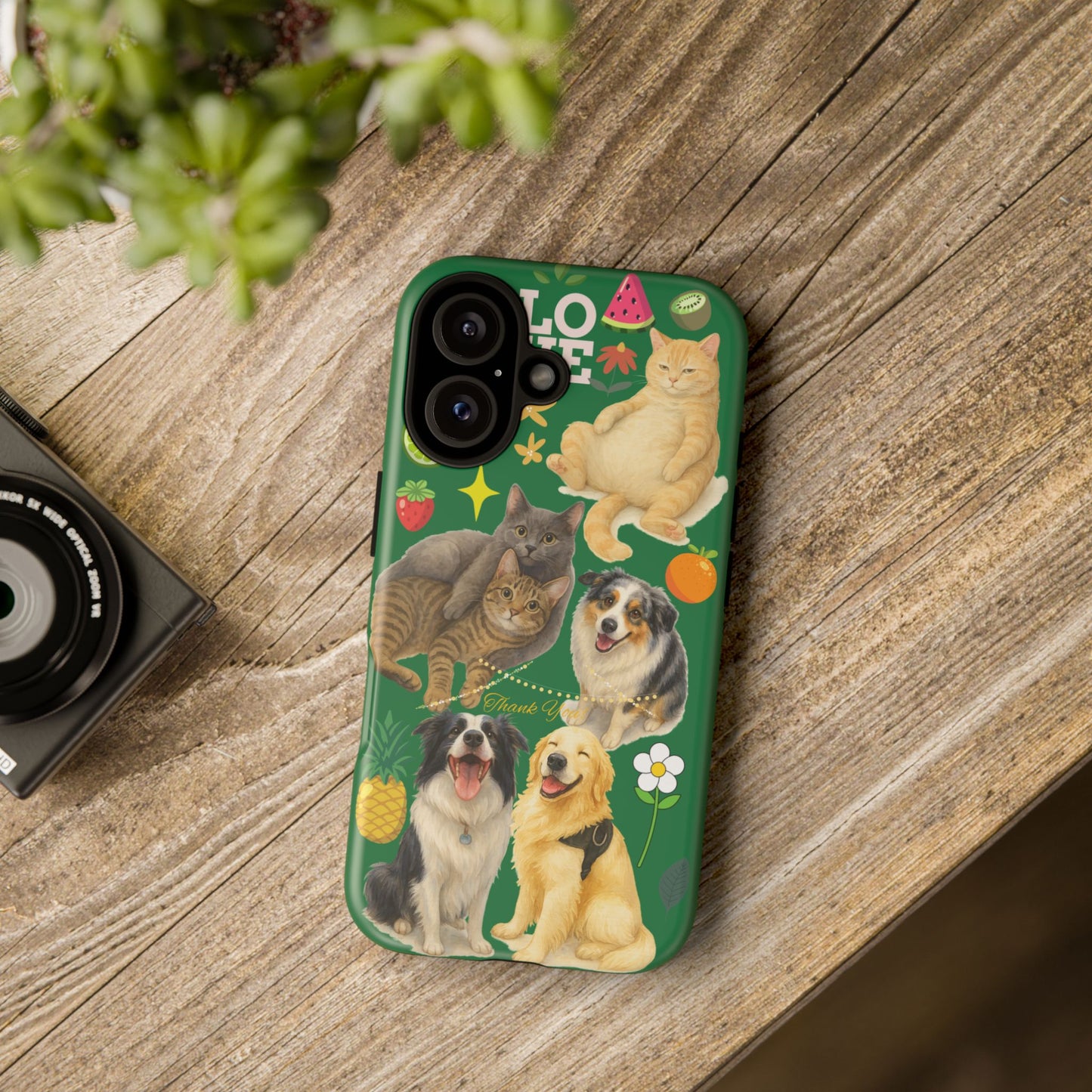 60A-10 Dog and Cat Printed Dual-Layer Phone Case In Dark Green – Glossy or Matte Finish – iPhone & Android Compatible