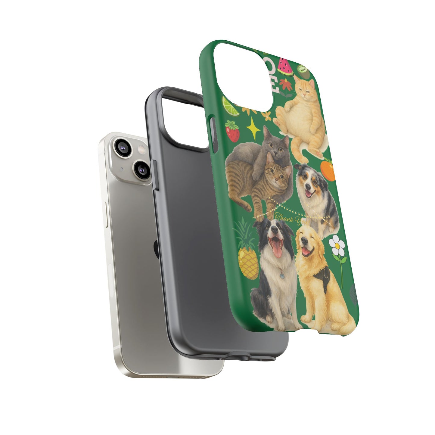 60A-10 Dog and Cat Printed Dual-Layer Phone Case In Dark Green – Glossy or Matte Finish – iPhone & Android Compatible