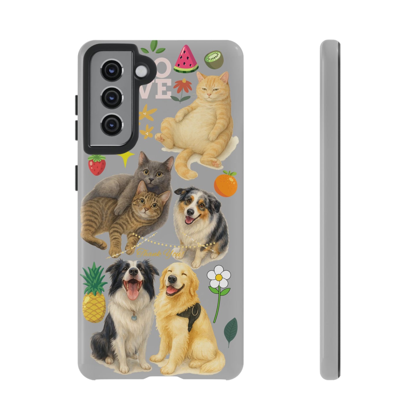 60A-6 Dog and Cat Printed Dual-Layer Phone Case In Light Grey – Glossy or Matte Finish – iPhone & Android Compatible