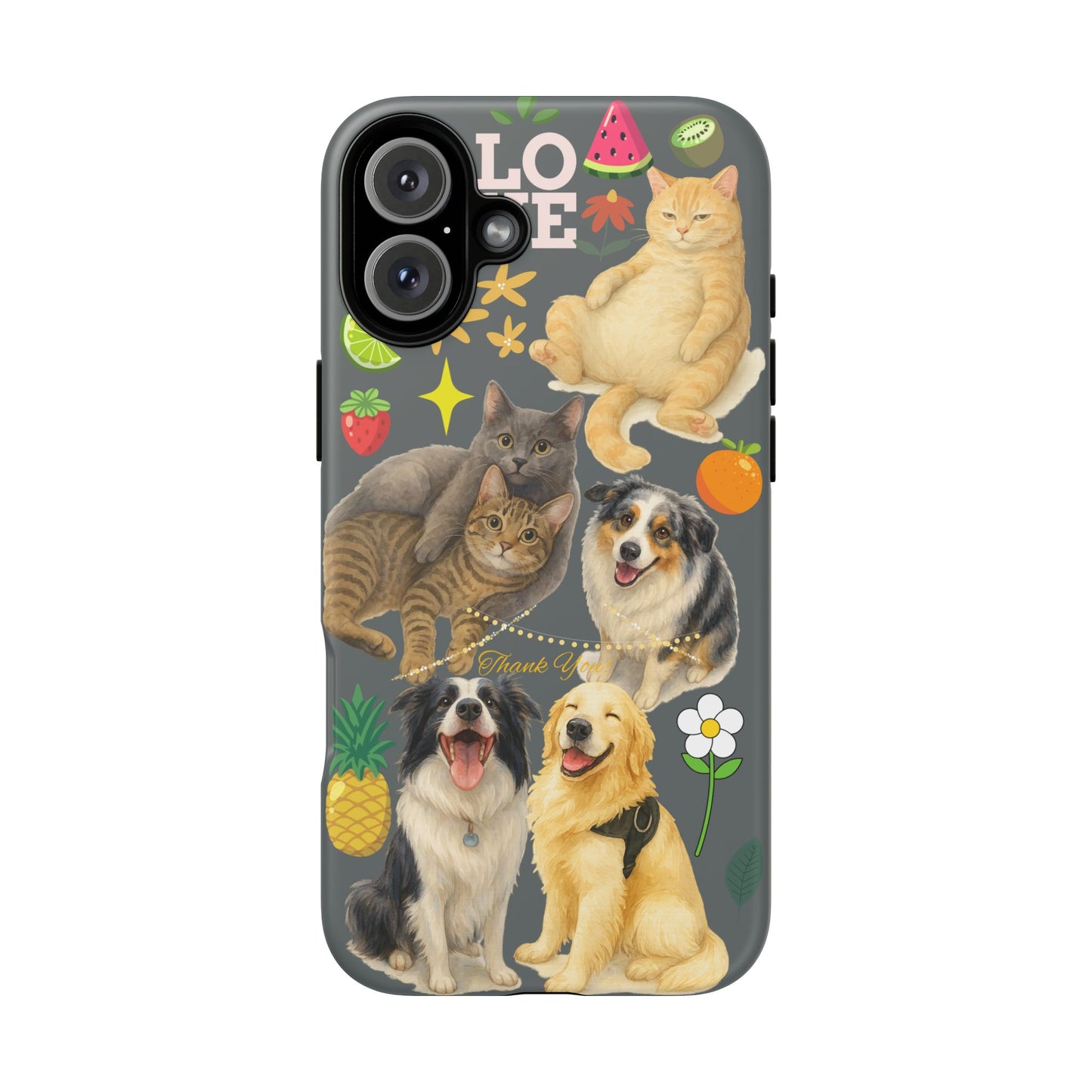 60A-7 Dog and Cat Printed Dual-Layer Phone Case In Dark Grey – Glossy or Matte Finish – iPhone & Android Compatible