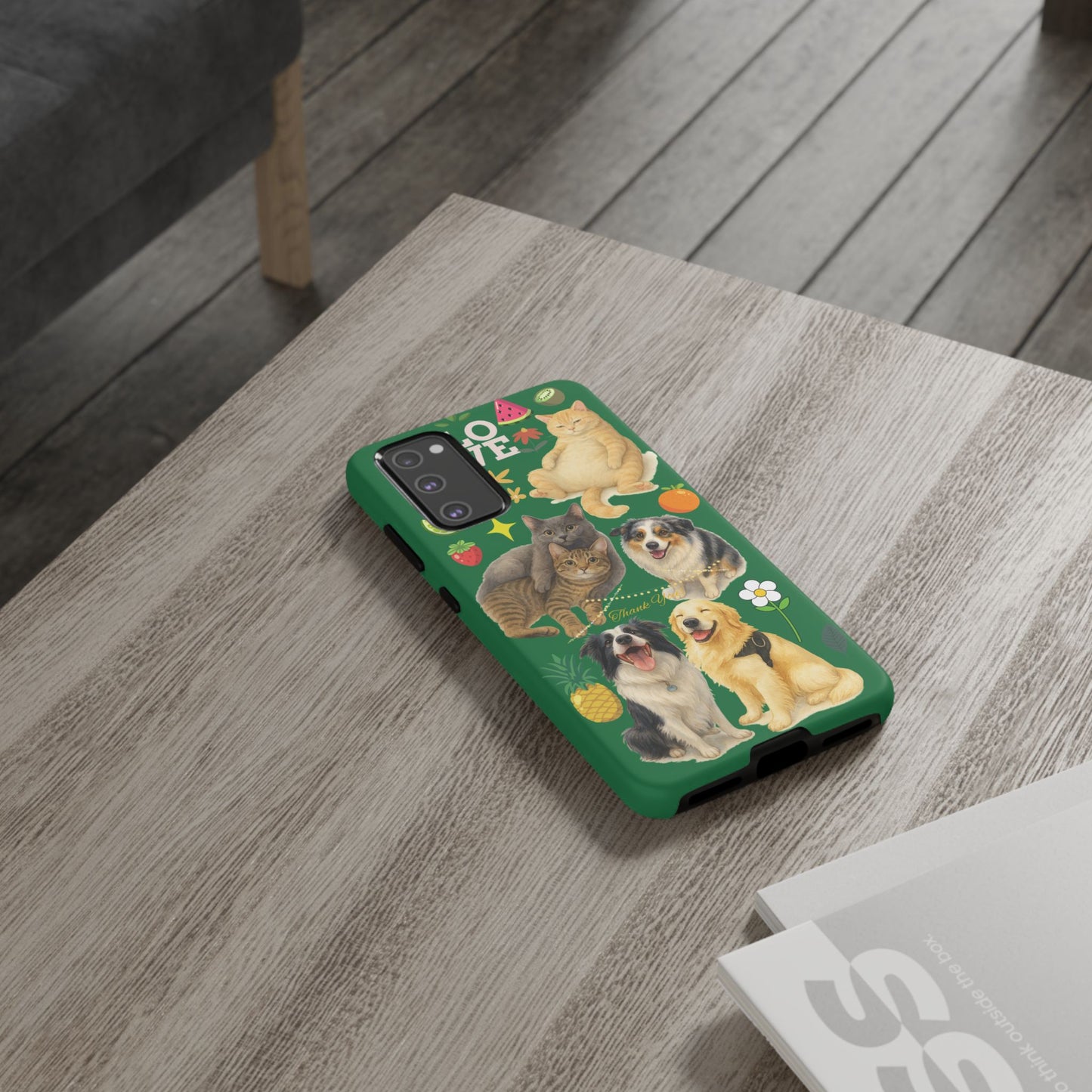 60A-10 Dog and Cat Printed Dual-Layer Phone Case In Dark Green – Glossy or Matte Finish – iPhone & Android Compatible