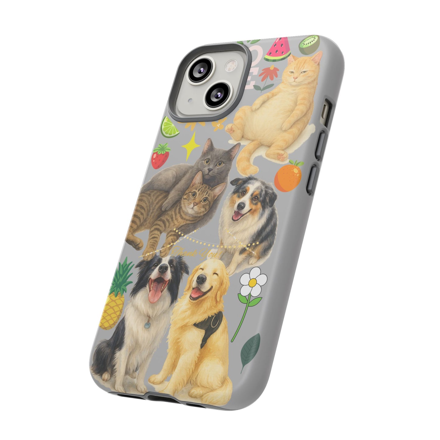 60A-6 Dog and Cat Printed Dual-Layer Phone Case In Light Grey – Glossy or Matte Finish – iPhone & Android Compatible