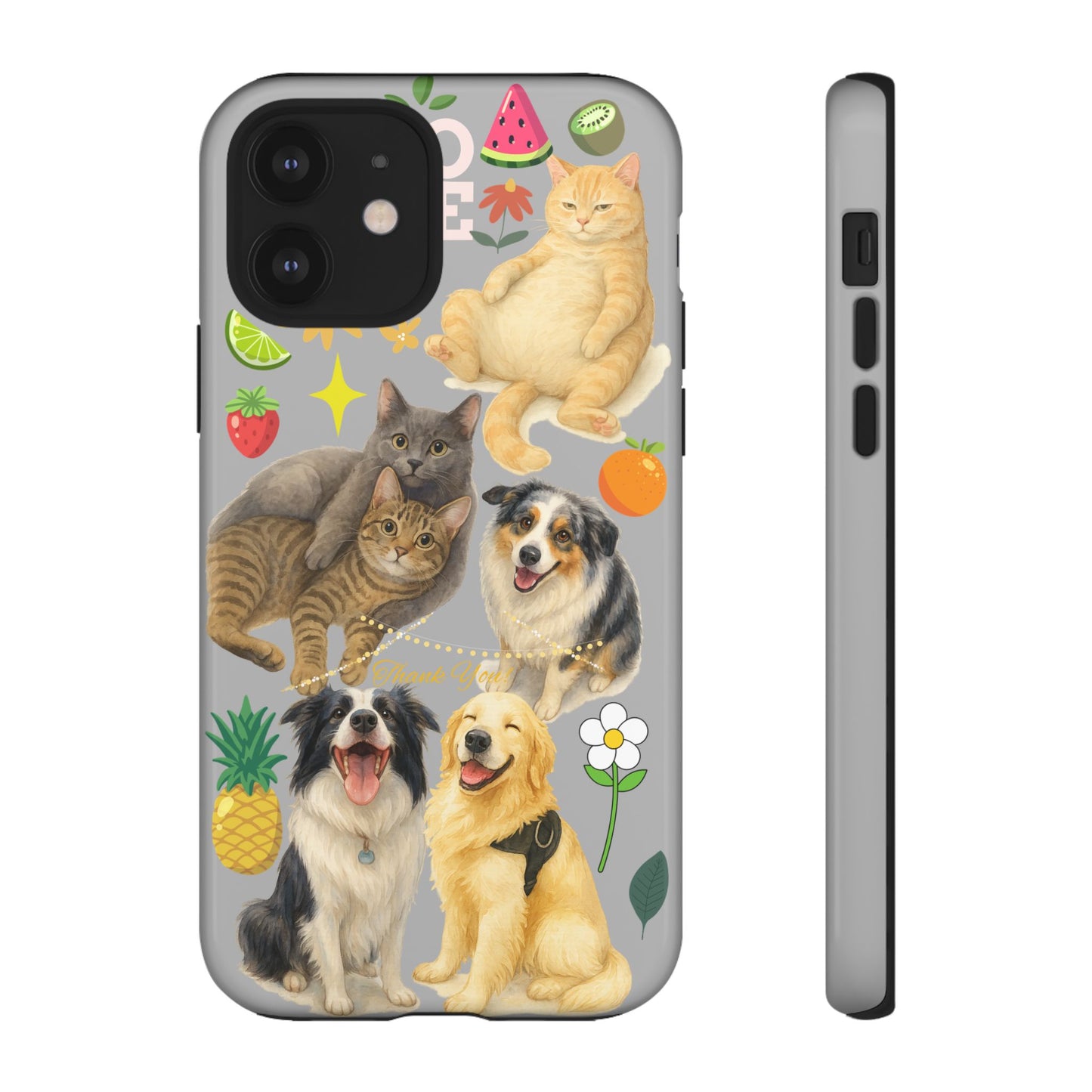 60A-6 Dog and Cat Printed Dual-Layer Phone Case In Light Grey – Glossy or Matte Finish – iPhone & Android Compatible