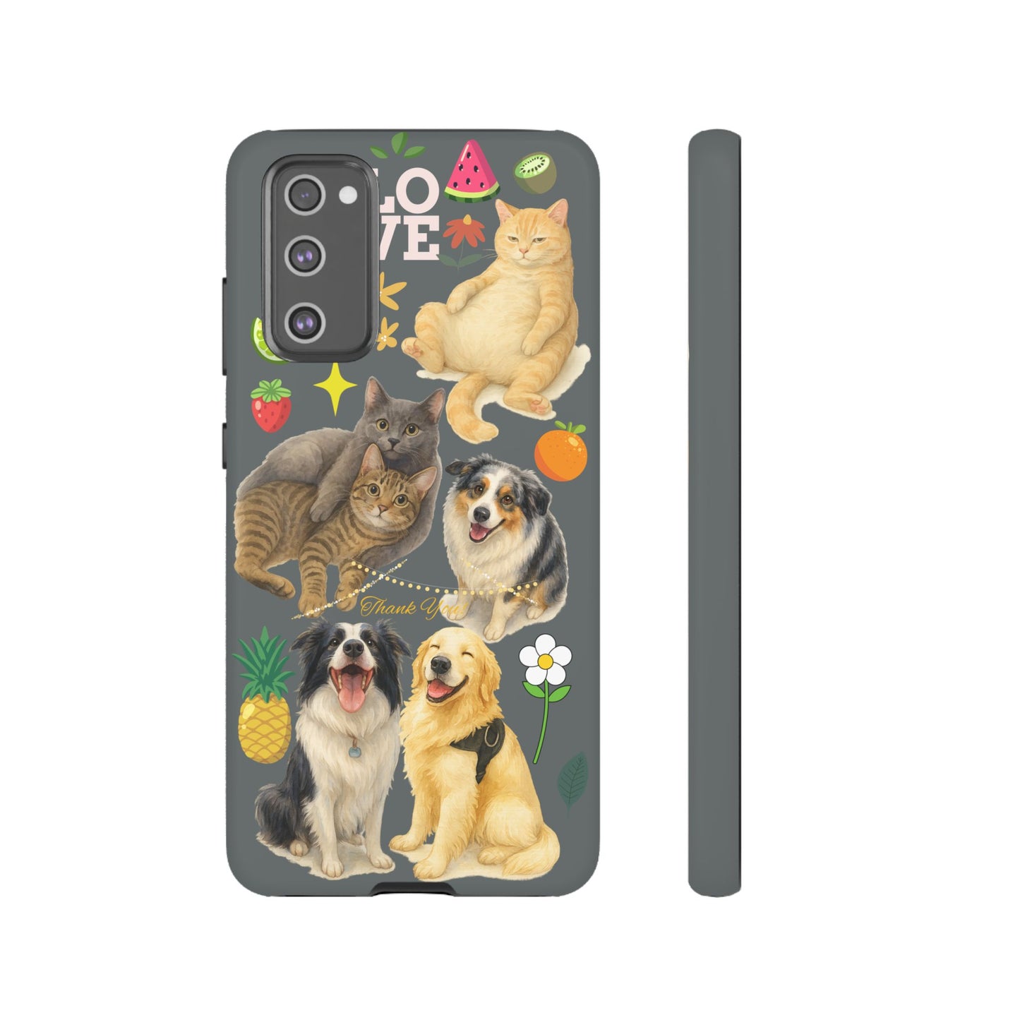 60A-7 Dog and Cat Printed Dual-Layer Phone Case In Dark Grey – Glossy or Matte Finish – iPhone & Android Compatible