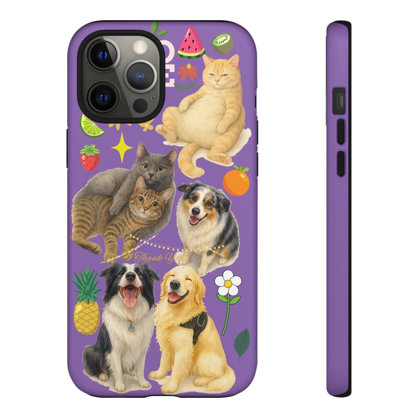 60A-4 Dog and Cat Printed Dual-Layer Phone Case In Purple – Glossy or Matte Finish – iPhone & Android Compatible