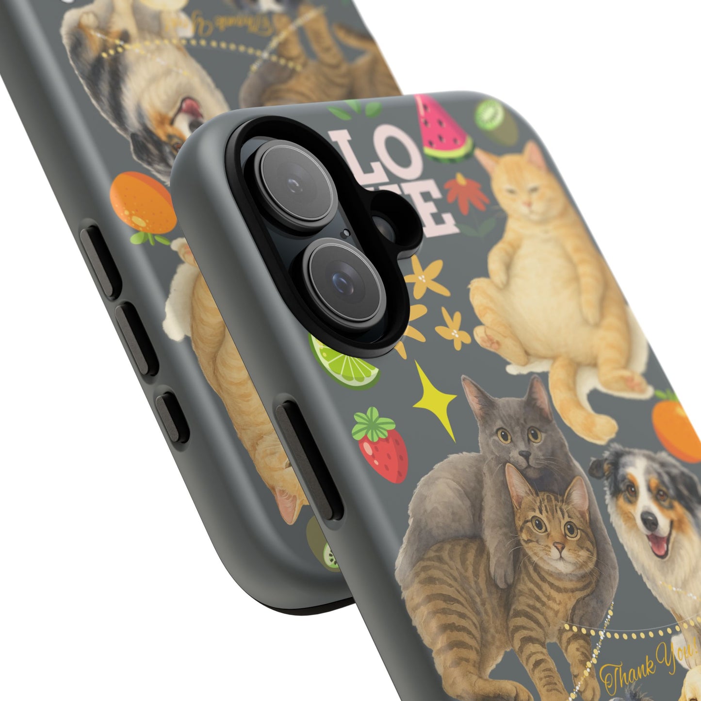 60A-7 Dog and Cat Printed Dual-Layer Phone Case In Dark Grey – Glossy or Matte Finish – iPhone & Android Compatible