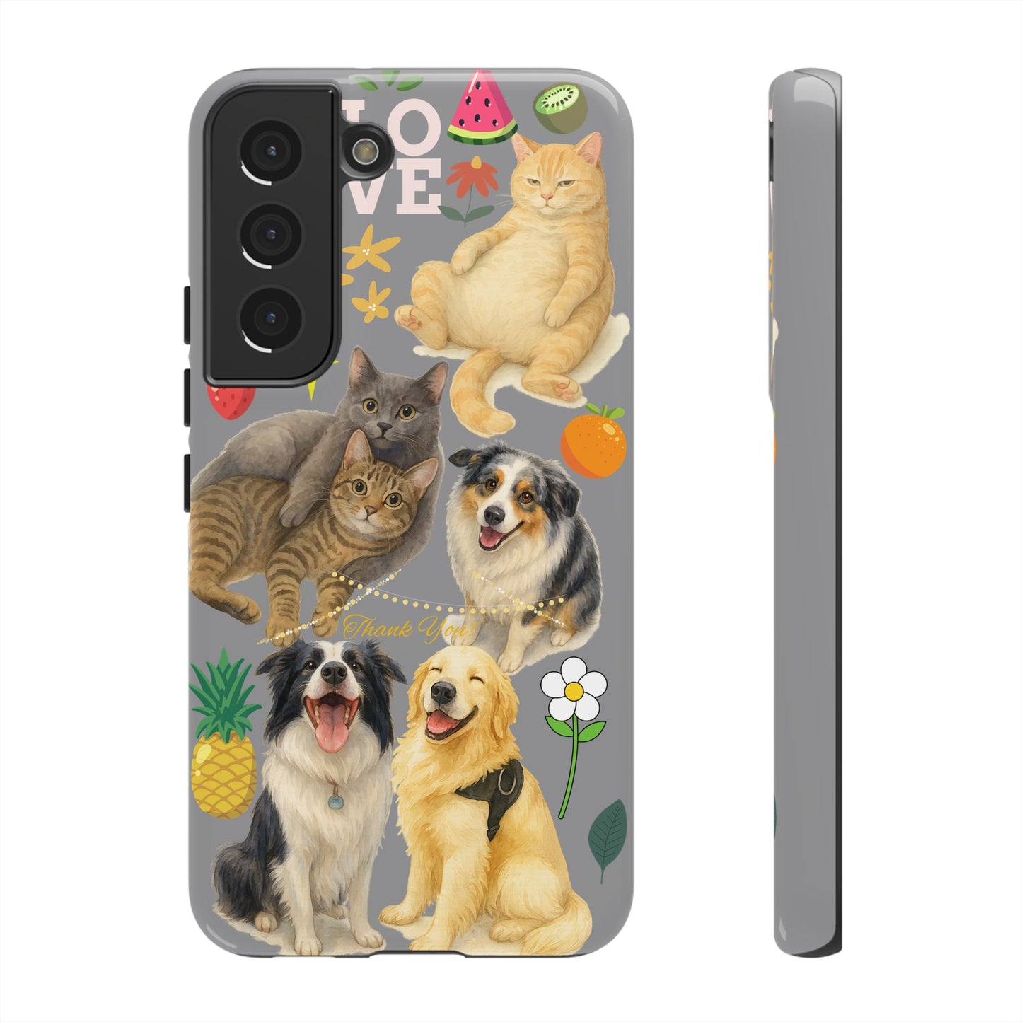 60A-3 Dog and Cat Printed Dual-Layer Phone Case In Grey – Glossy or Matte Finish – iPhone & Android Compatible