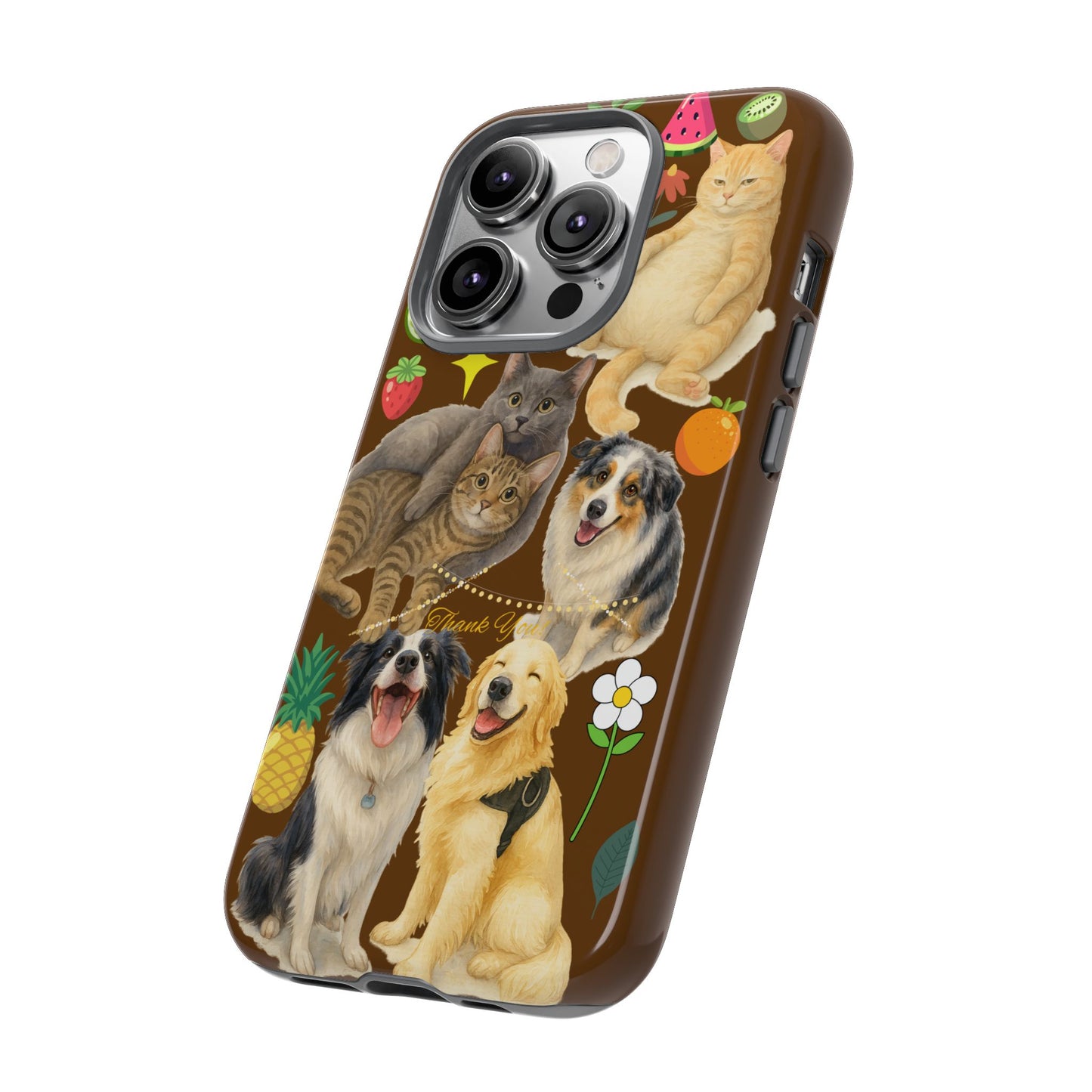 60A-11 Dog and Cat Printed Dual-Layer Phone Case In Dark Brown – Glossy or Matte Finish – iPhone & Android Compatible
