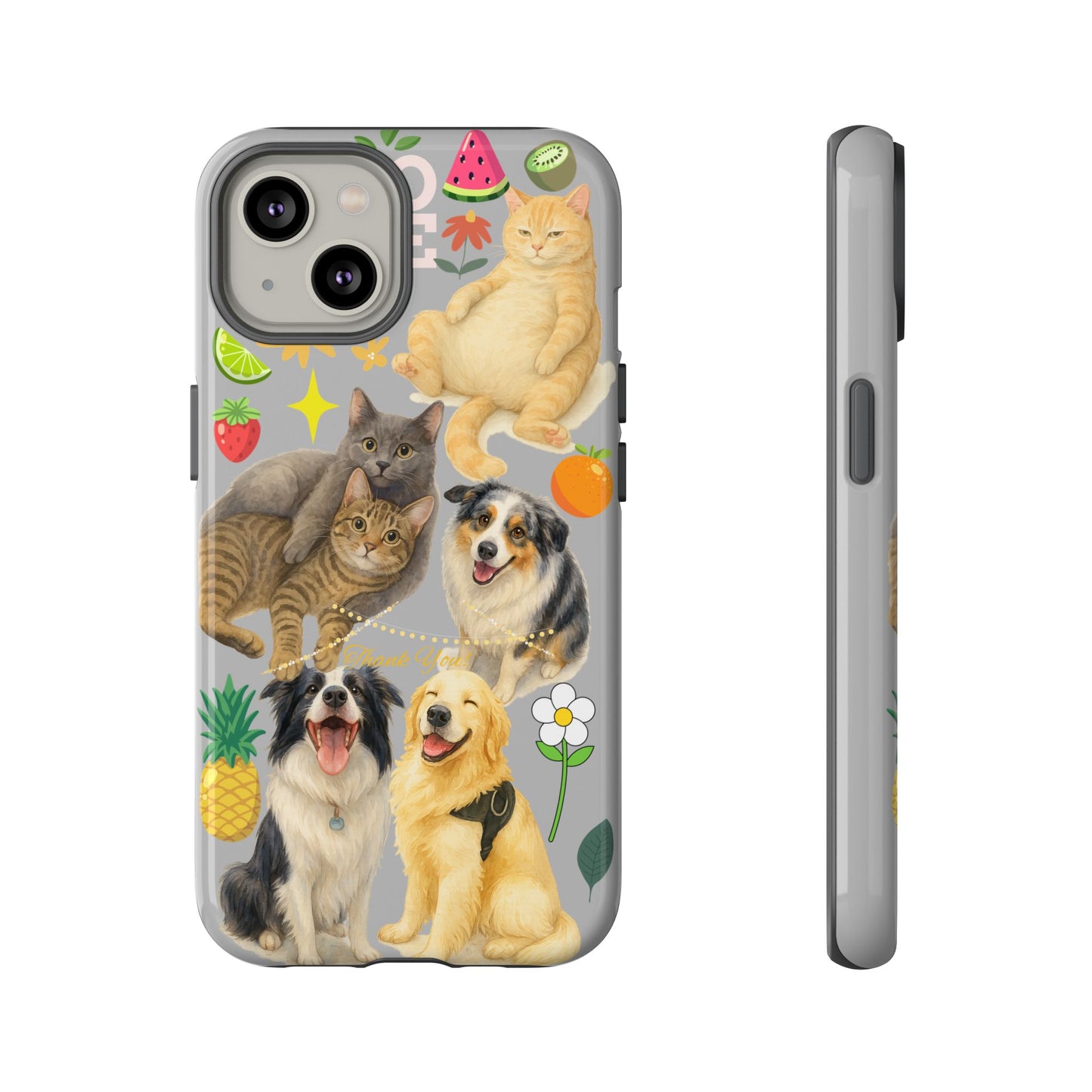 60A-6 Dog and Cat Printed Dual-Layer Phone Case In Light Grey – Glossy or Matte Finish – iPhone & Android Compatible