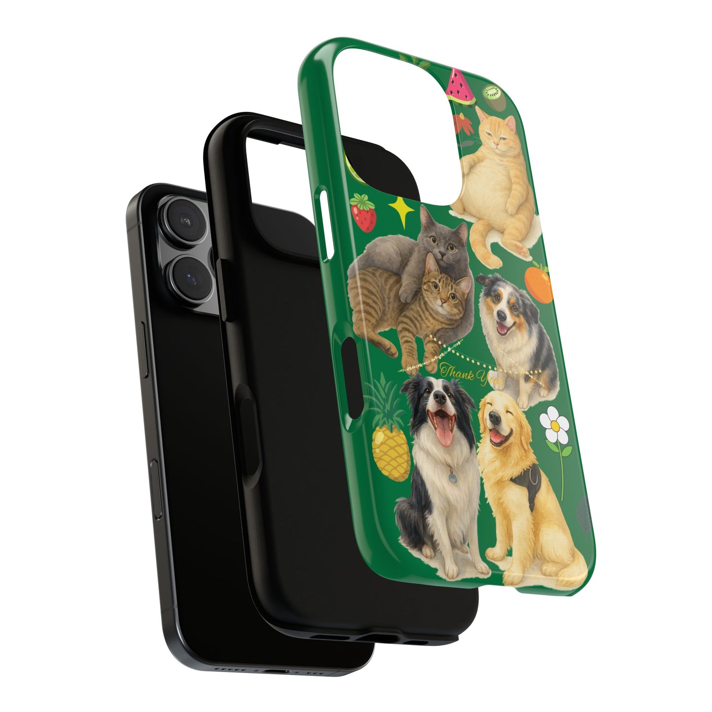 60A-10 Dog and Cat Printed Dual-Layer Phone Case In Dark Green – Glossy or Matte Finish – iPhone & Android Compatible