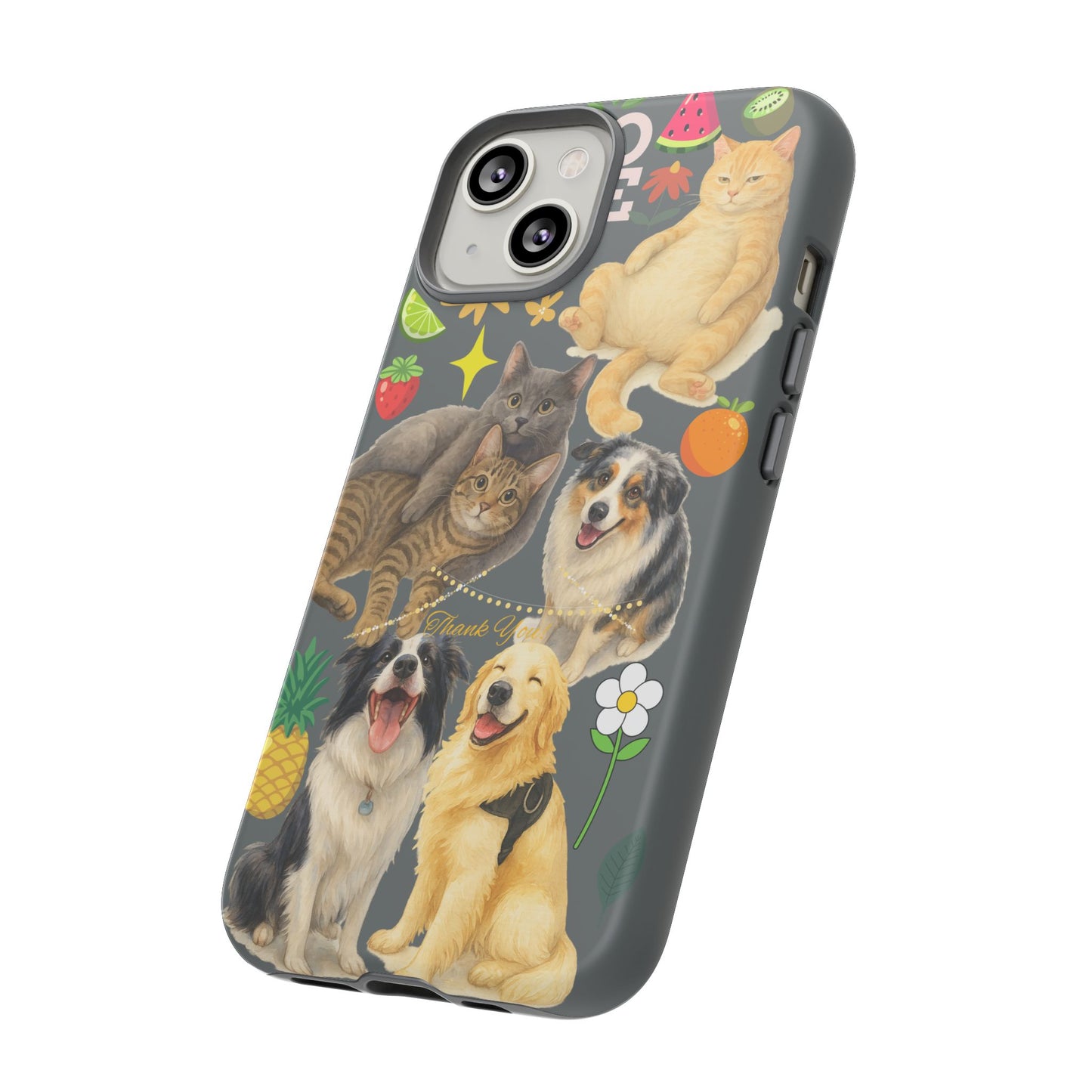 60A-7 Dog and Cat Printed Dual-Layer Phone Case In Dark Grey – Glossy or Matte Finish – iPhone & Android Compatible