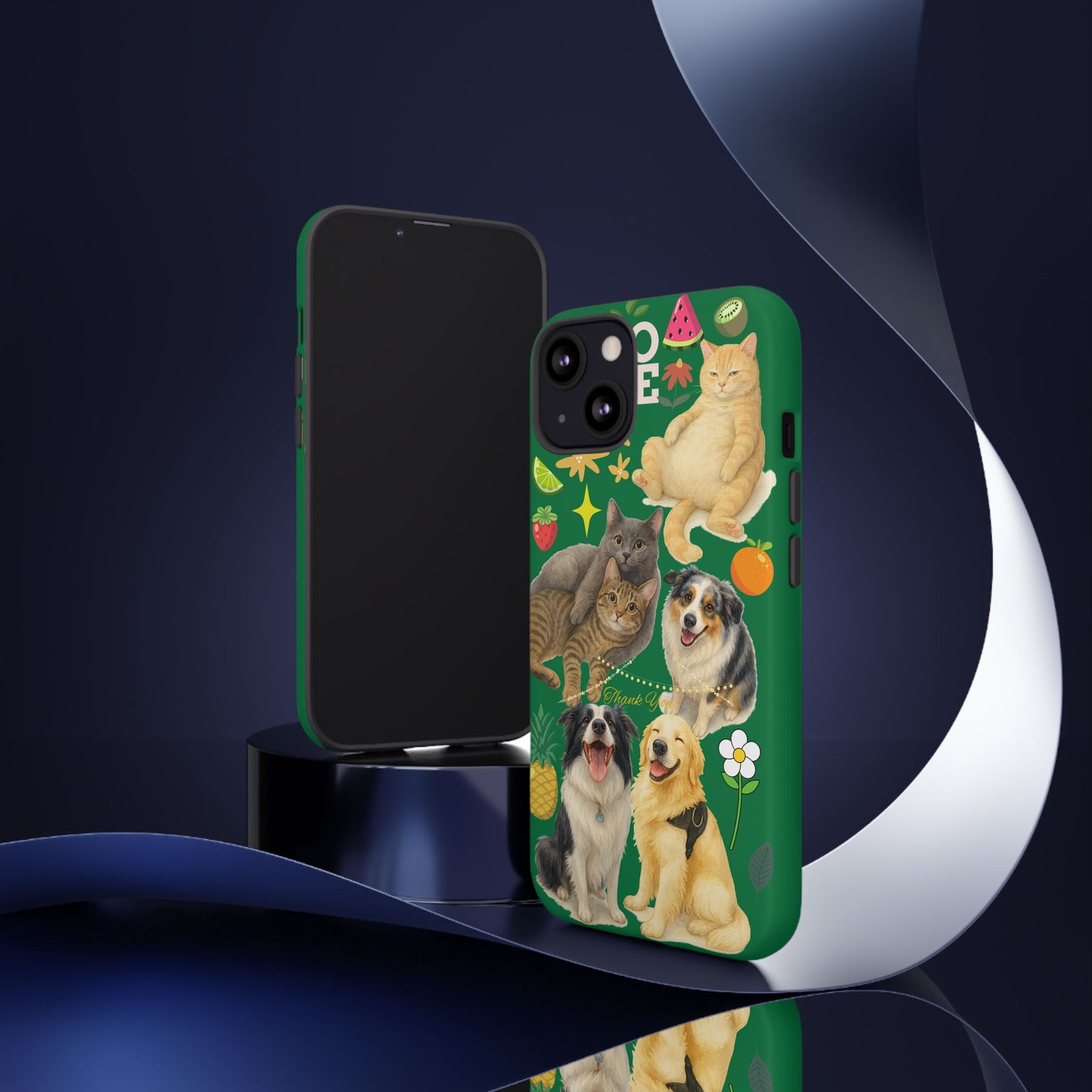 60A-10 Dog and Cat Printed Dual-Layer Phone Case In Dark Green – Glossy or Matte Finish – iPhone & Android Compatible