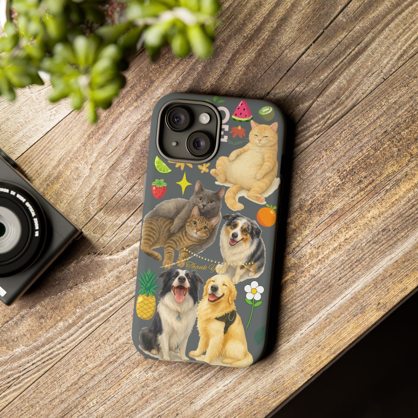 60A-7 Dog and Cat Printed Dual-Layer Phone Case In Dark Grey – Glossy or Matte Finish – iPhone & Android Compatible