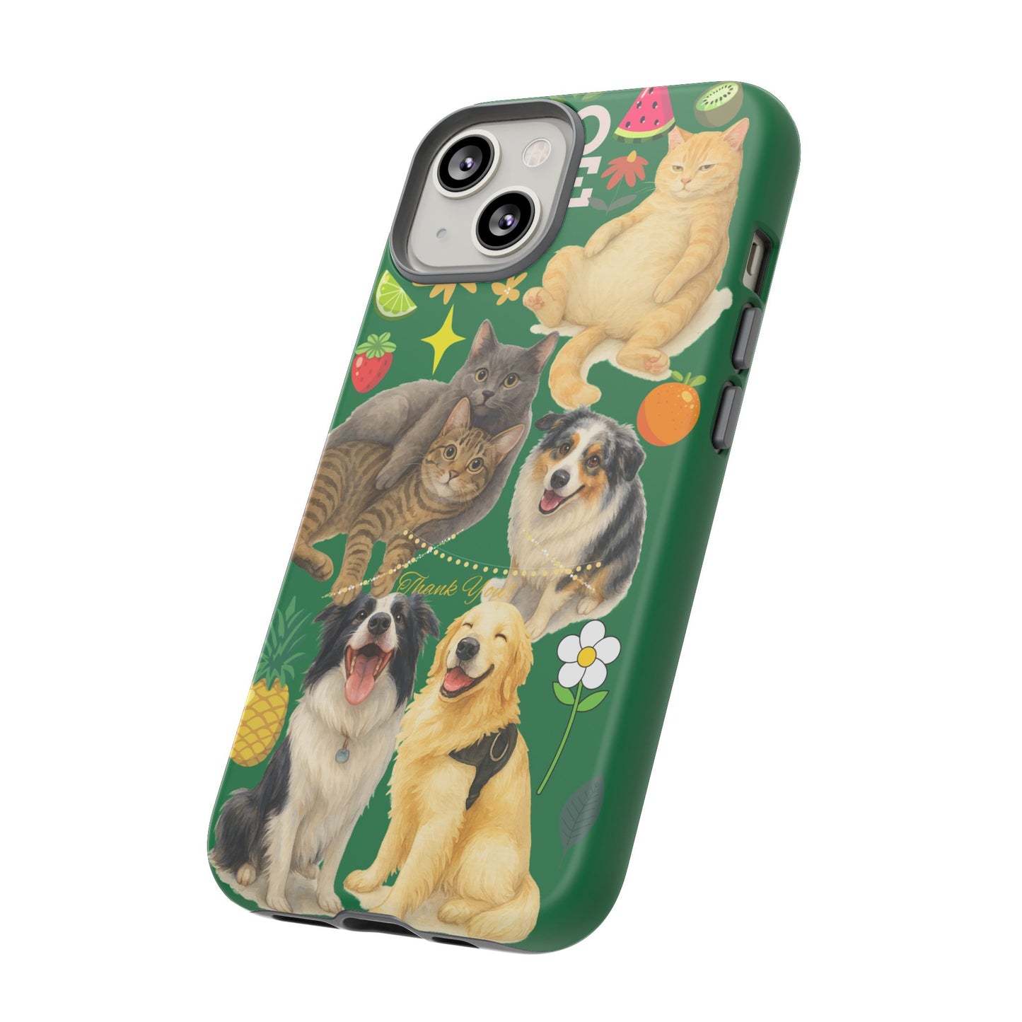 60A-10 Dog and Cat Printed Dual-Layer Phone Case In Dark Green – Glossy or Matte Finish – iPhone & Android Compatible