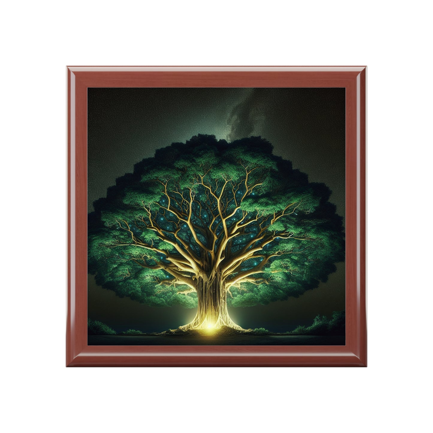 83B1 Tree of Life Jewelry Box – Rubberwood with Glossy Ceramic Tile Lid and Felt Lining