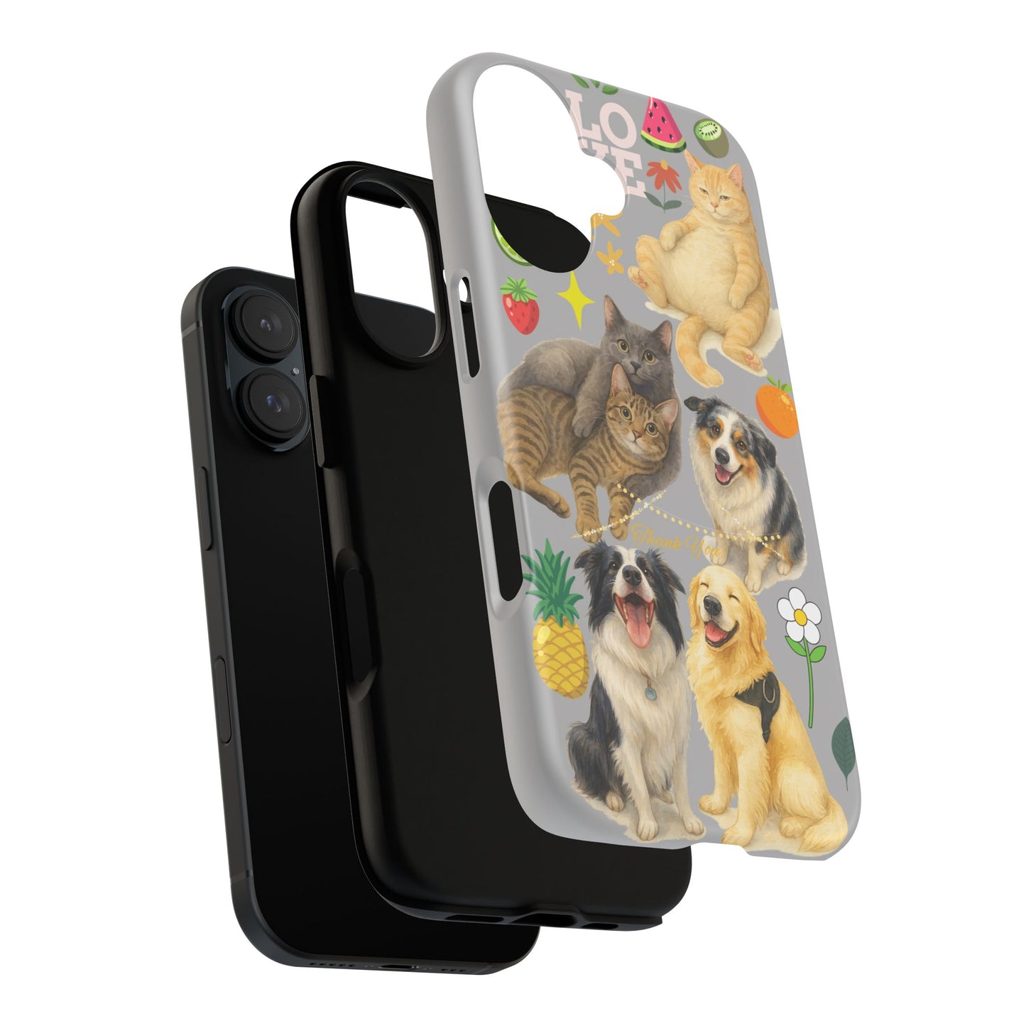 60A-6 Dog and Cat Printed Dual-Layer Phone Case In Light Grey – Glossy or Matte Finish – iPhone & Android Compatible