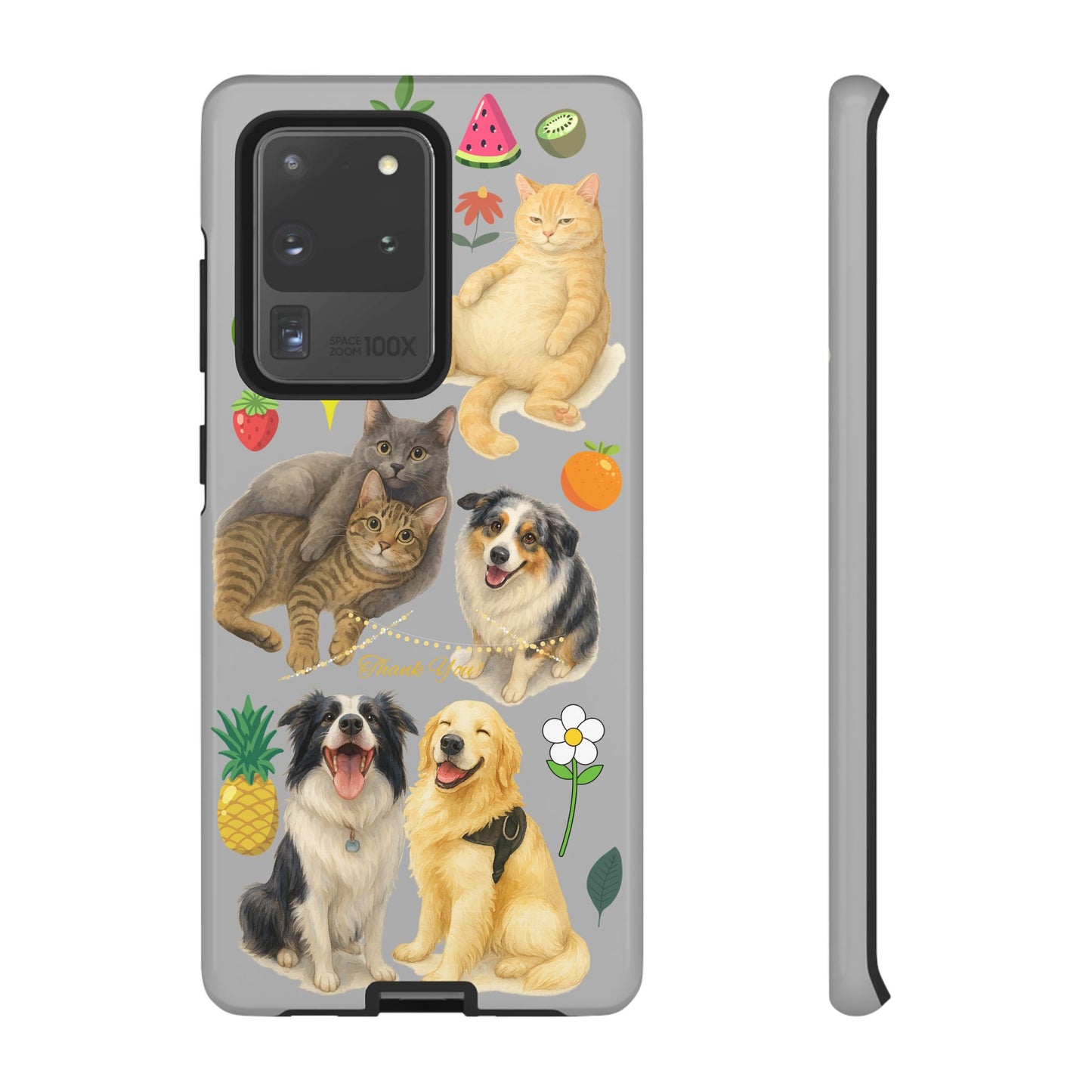 60A-6 Dog and Cat Printed Dual-Layer Phone Case In Light Grey – Glossy or Matte Finish – iPhone & Android Compatible