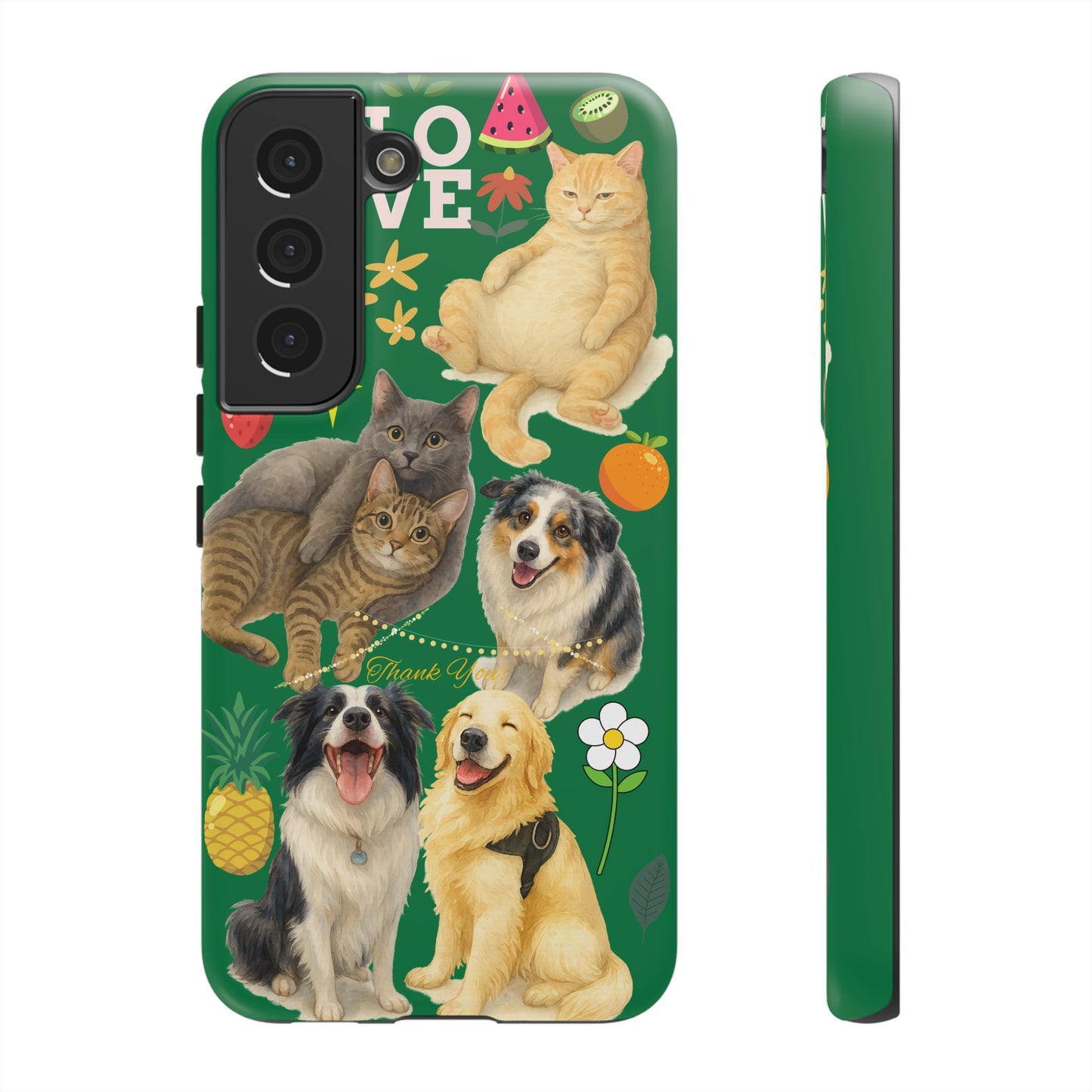 60A-10 Dog and Cat Printed Dual-Layer Phone Case In Dark Green – Glossy or Matte Finish – iPhone & Android Compatible