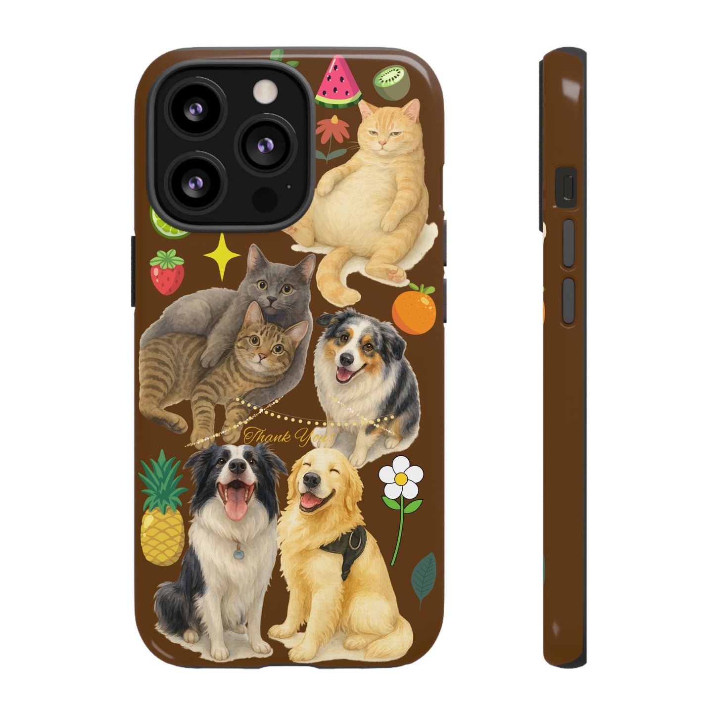 60A-11 Dog and Cat Printed Dual-Layer Phone Case In Dark Brown – Glossy or Matte Finish – iPhone & Android Compatible