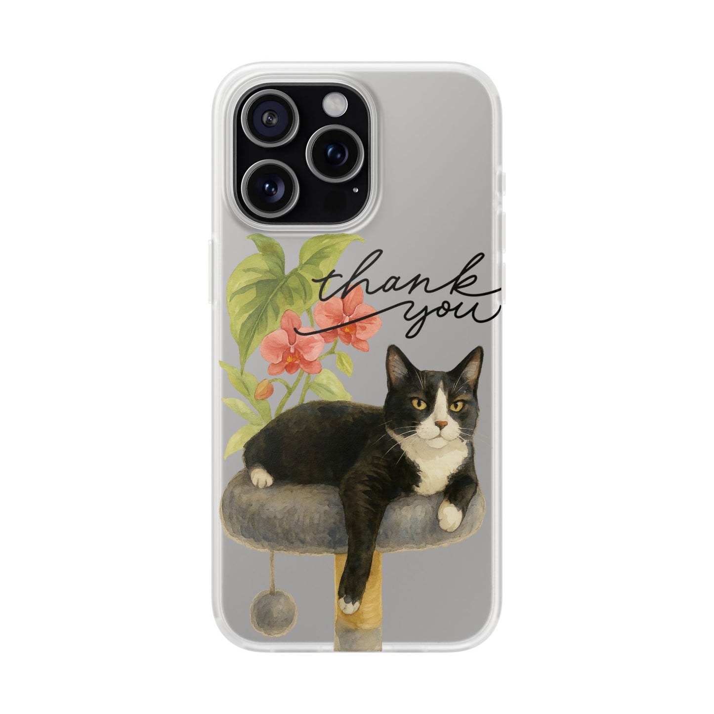 62A Cute Cat Thank You Phone Case – Flexible Matte TPU Slim Cover for iPhone & Android Gift