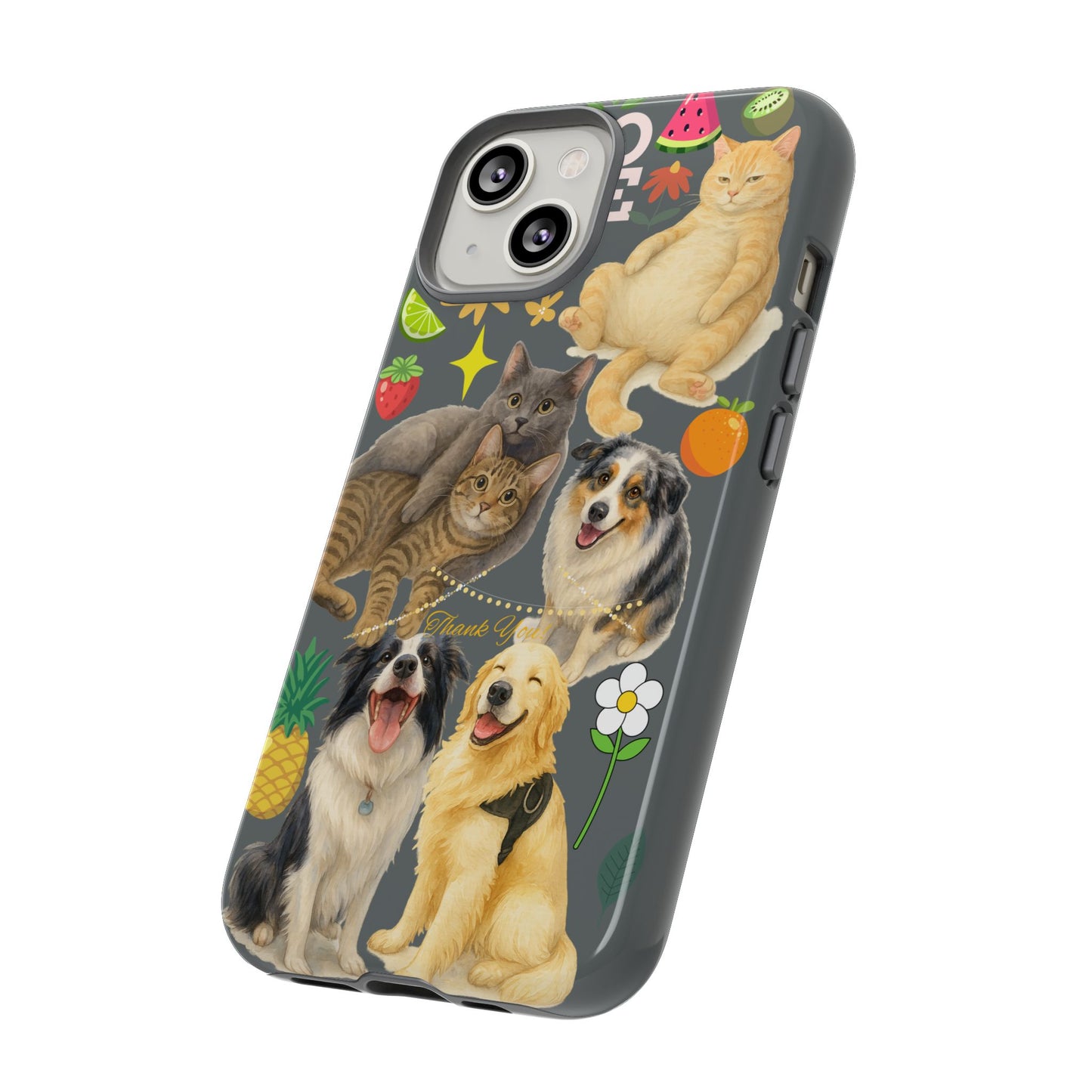 60A-7 Dog and Cat Printed Dual-Layer Phone Case In Dark Grey – Glossy or Matte Finish – iPhone & Android Compatible