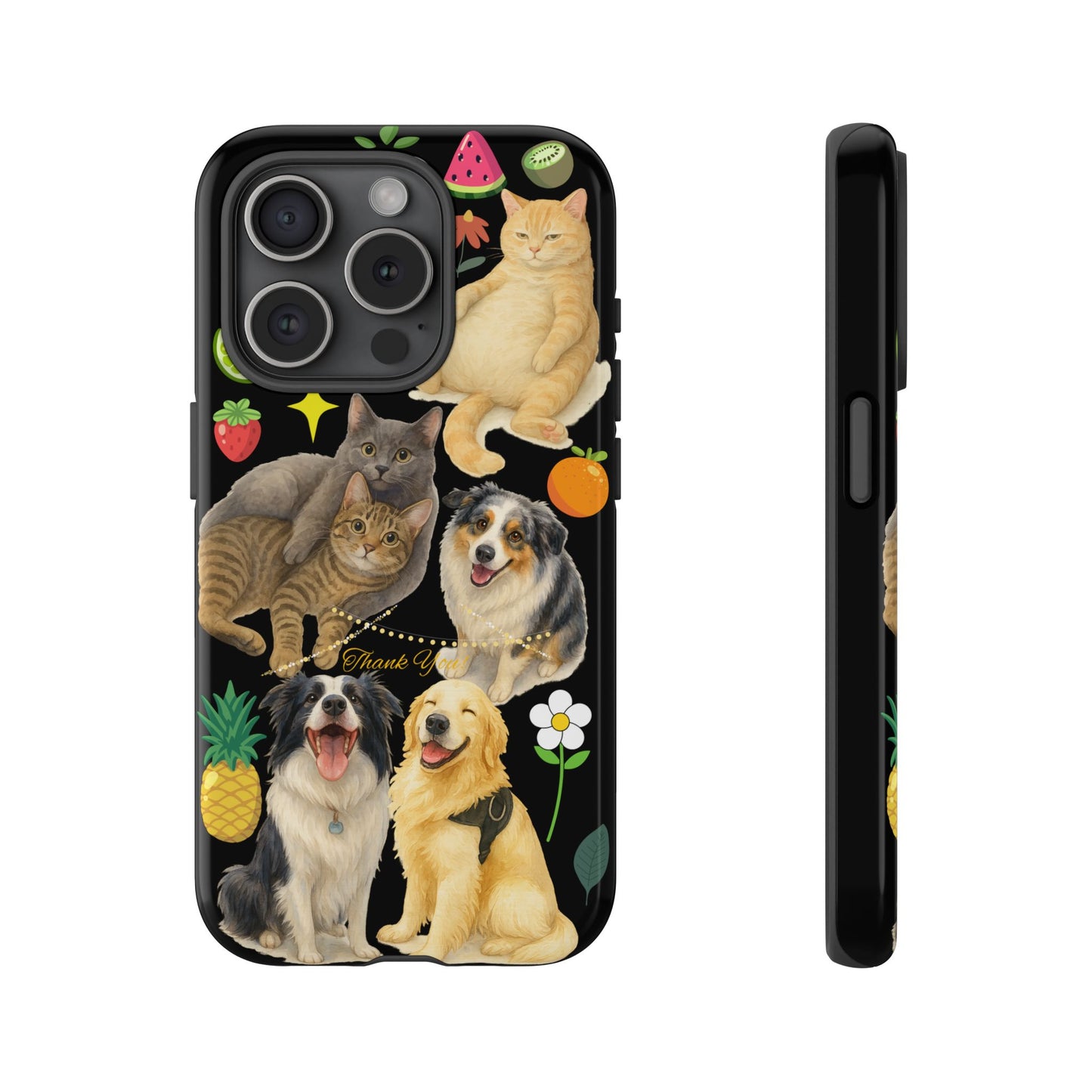 60A-8 Dog and Cat Printed Dual-Layer Phone Case In Black – Glossy or Matte Finish – iPhone & Android Compatible