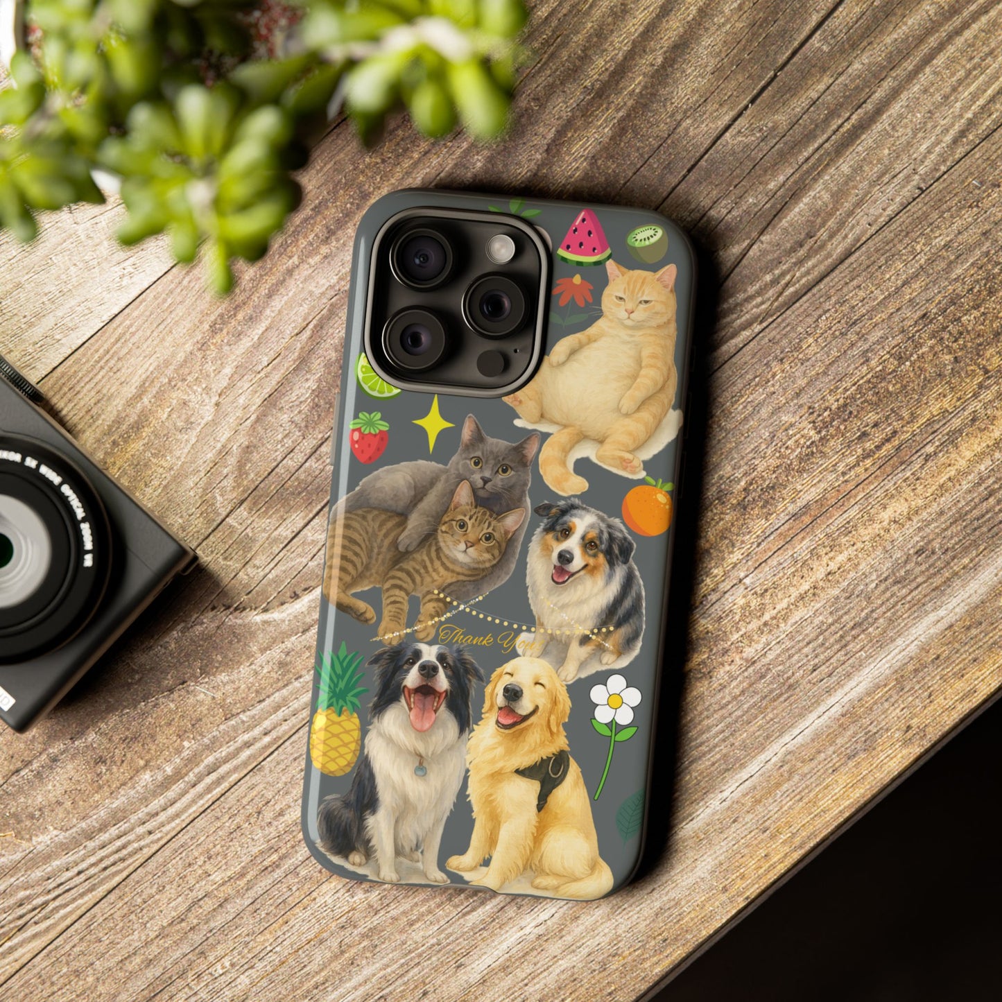 60A-7 Dog and Cat Printed Dual-Layer Phone Case In Dark Grey – Glossy or Matte Finish – iPhone & Android Compatible