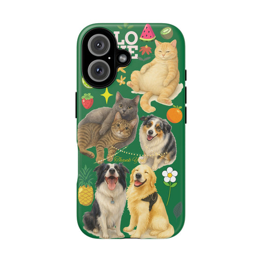 60A-10 Dog and Cat Printed Dual-Layer Phone Case In Dark Green – Glossy or Matte Finish – iPhone & Android Compatible