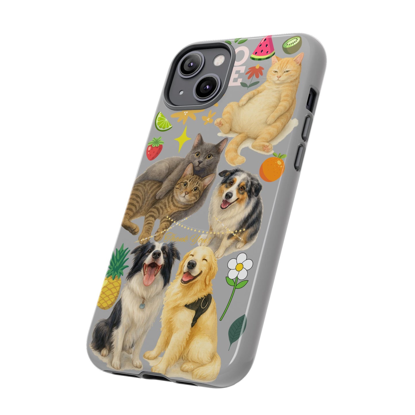 60A-6 Dog and Cat Printed Dual-Layer Phone Case In Light Grey – Glossy or Matte Finish – iPhone & Android Compatible