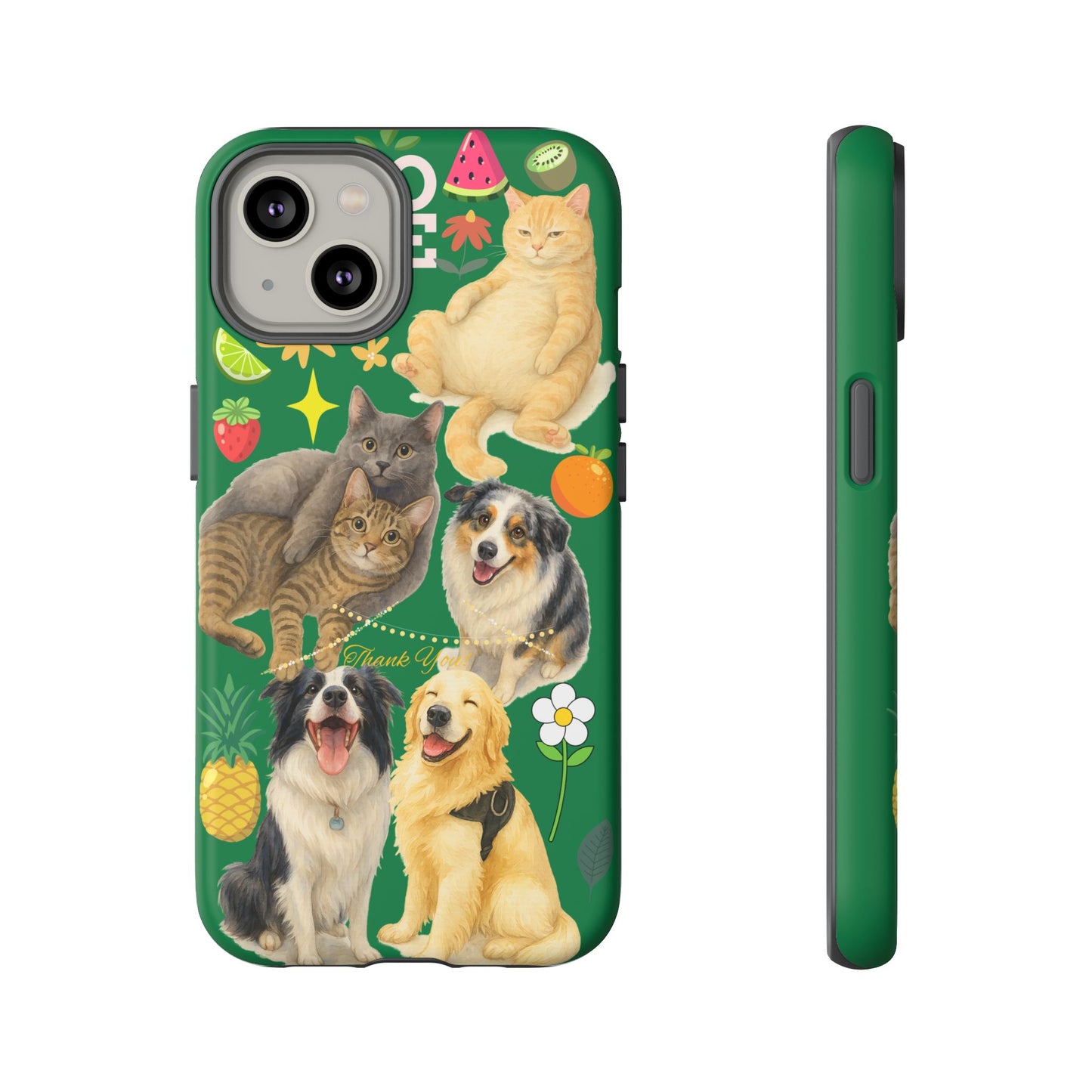 60A-10 Dog and Cat Printed Dual-Layer Phone Case In Dark Green – Glossy or Matte Finish – iPhone & Android Compatible