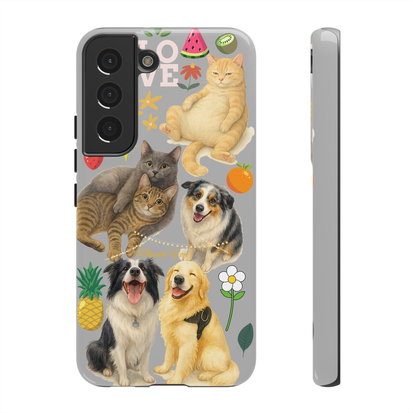 60A-6 Dog and Cat Printed Dual-Layer Phone Case In Light Grey – Glossy or Matte Finish – iPhone & Android Compatible