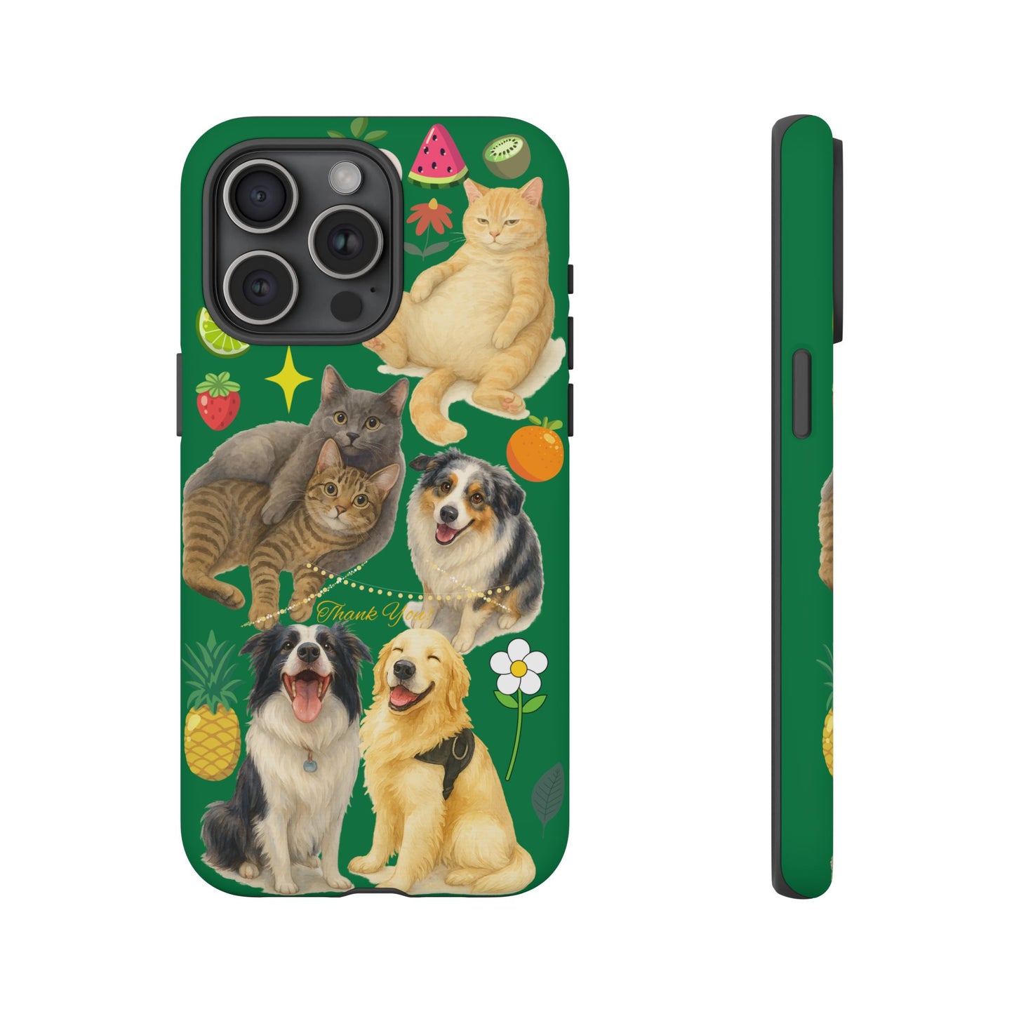 60A-10 Dog and Cat Printed Dual-Layer Phone Case In Dark Green – Glossy or Matte Finish – iPhone & Android Compatible