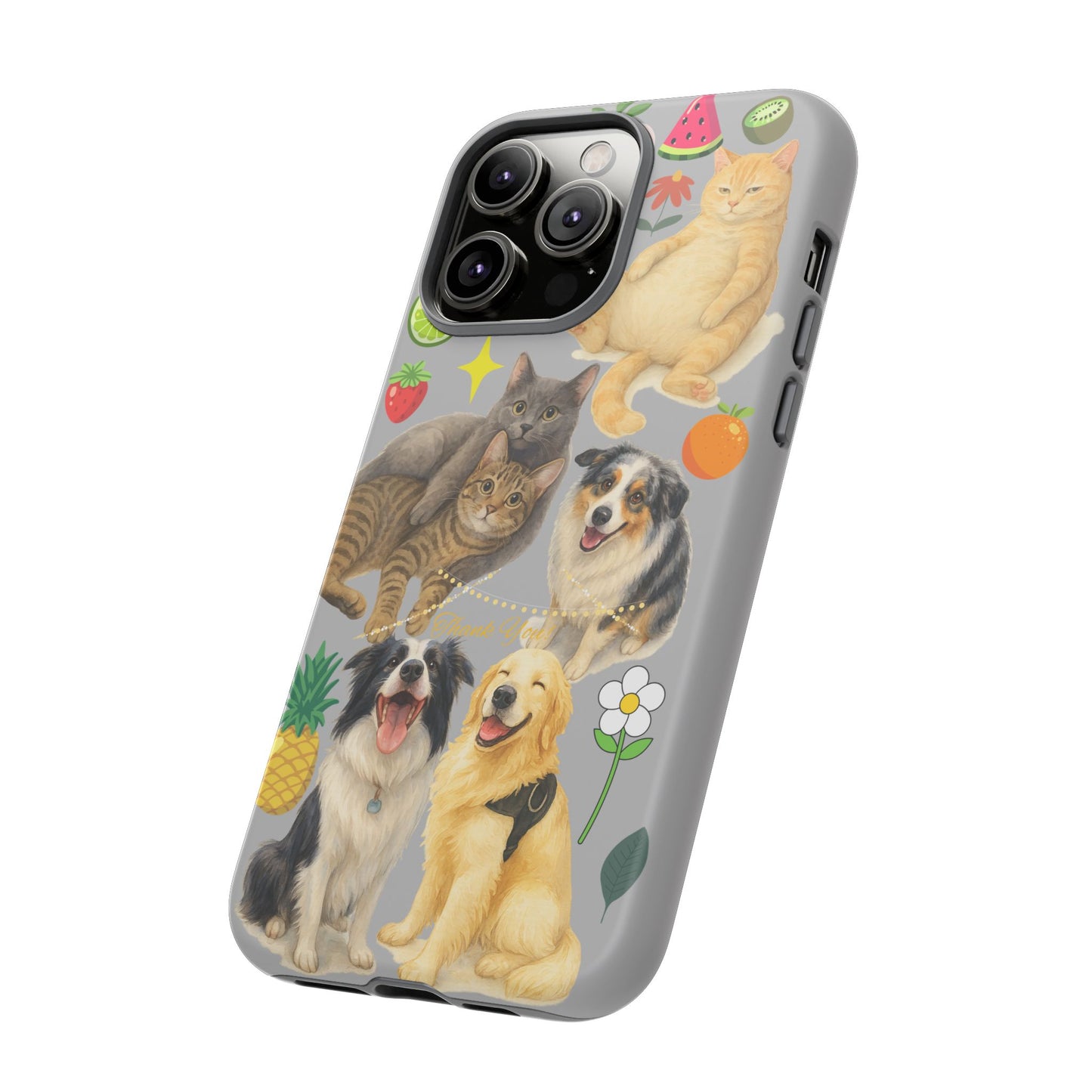 60A-6 Dog and Cat Printed Dual-Layer Phone Case In Light Grey – Glossy or Matte Finish – iPhone & Android Compatible