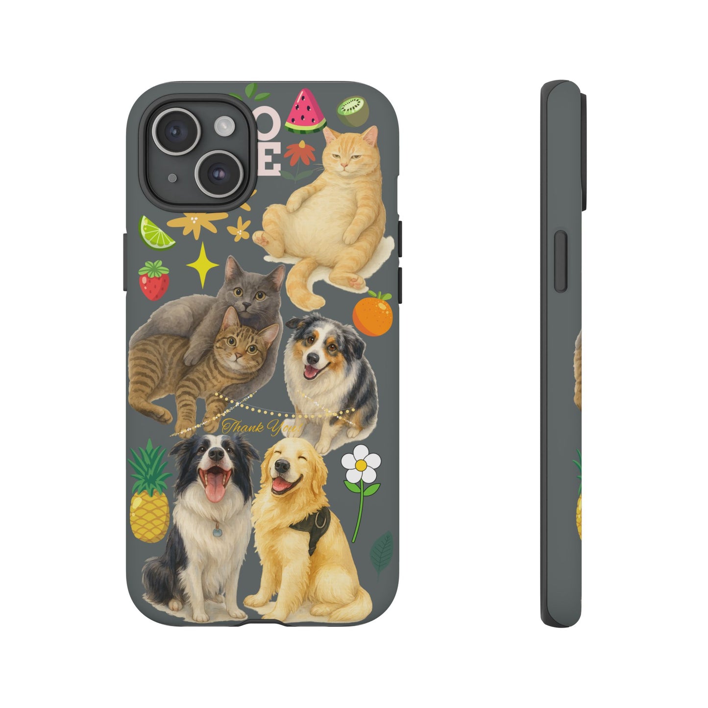60A-7 Dog and Cat Printed Dual-Layer Phone Case In Dark Grey – Glossy or Matte Finish – iPhone & Android Compatible