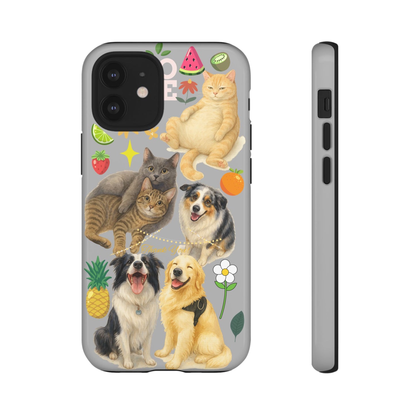 60A-6 Dog and Cat Printed Dual-Layer Phone Case In Light Grey – Glossy or Matte Finish – iPhone & Android Compatible